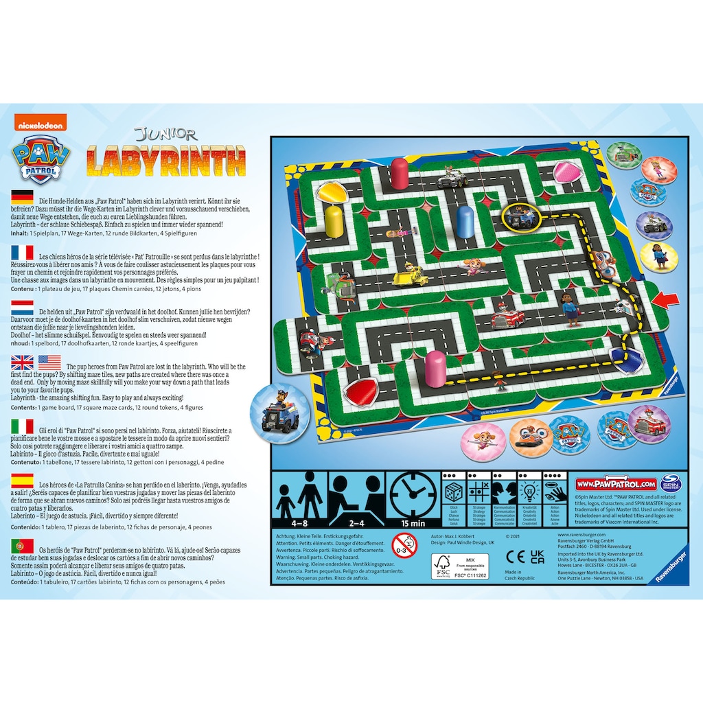 Ravensburger Spiel »Paw Patrol Junior Labyrinth«, FSC® - schützt Wald - weltweit; Made in Europe