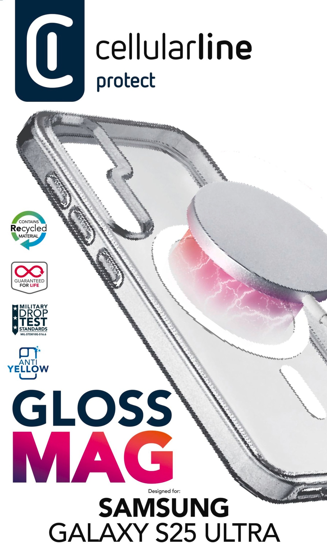 Cellularline Handyhülle »Gloss MagSafe Case MAG für Samsung Galaxy S25 Ultra«, Backcover, Schutzhülle, Handyschutzhülle, Case, Schutzcase, stoßfest