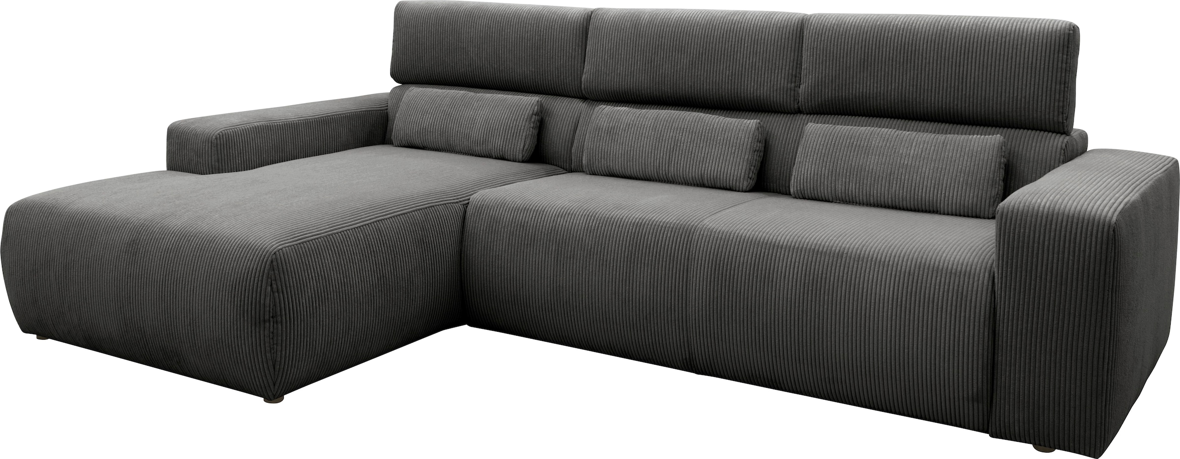 DOMO collection Ecksofa »Brandon B/T: 289/177 cm, belastbar bis 140kg/ Sitz, L-Form«, ohne Sitztiefenverstellung, Cord, grau