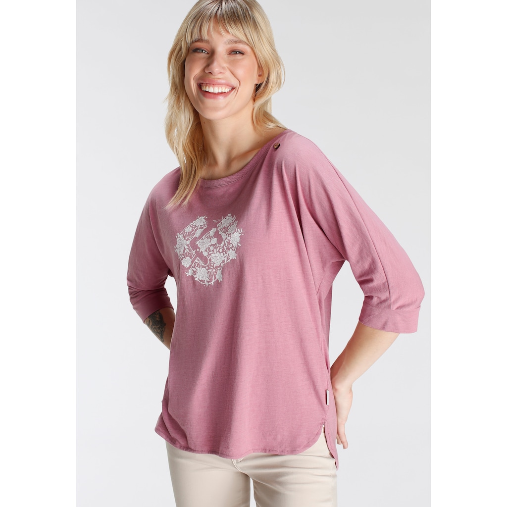 Ragwear Langarmshirt »RAG Longsleeve SHIMONA O PRINTED«, mit Frontdruck und Zierknopf, hinten länger geschnitten