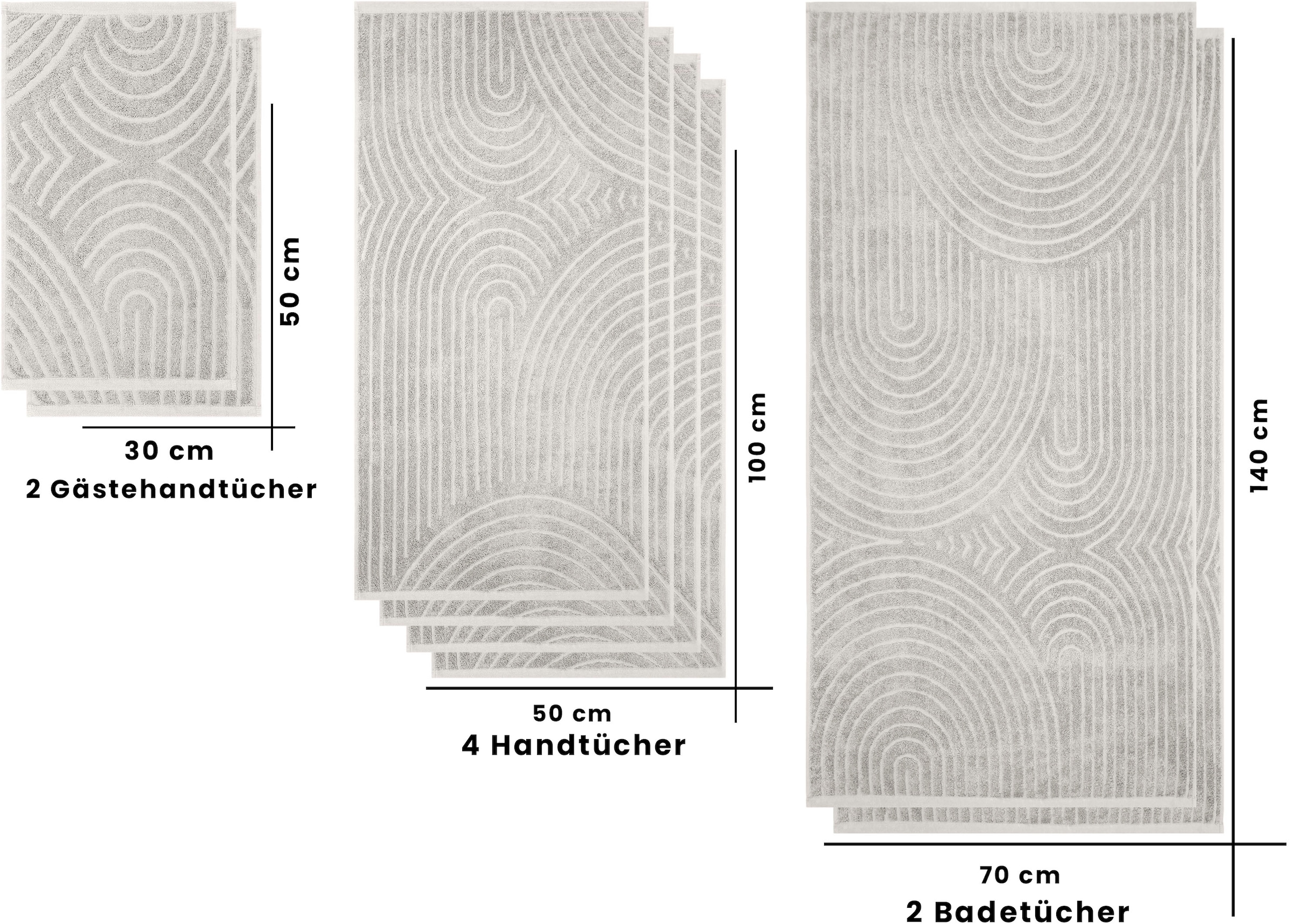 my home Handtuch Set »Handtuchset Ognon, Duschtücher, Handtücher, Gästetücher, Zen« Set 8 Frottier Handtücher mit Muster, Scandi, einfarbiges Handtuch-Set 100% Baumwolle