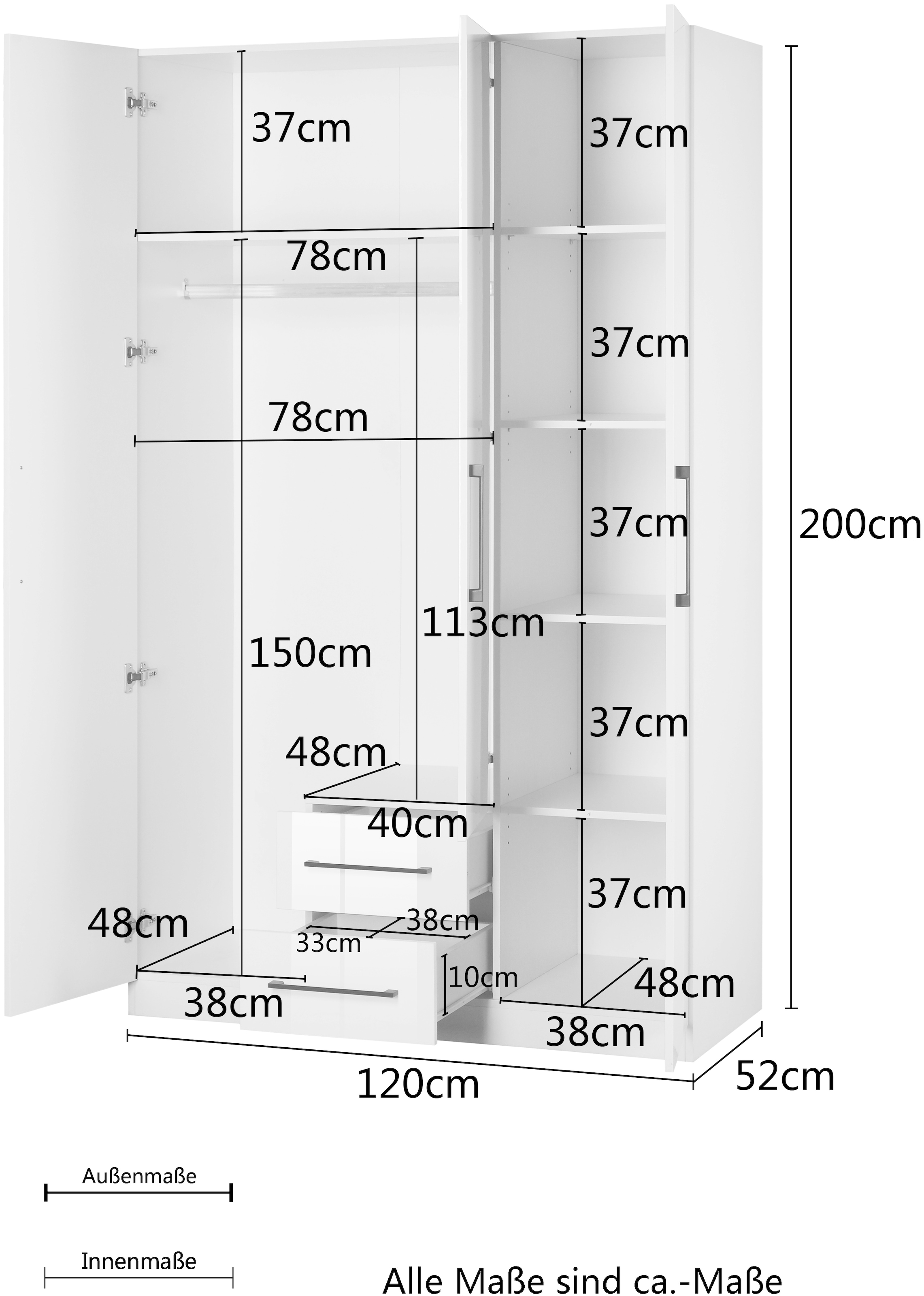 OTTO home Kleiderschrank »Sylt Schlafzimmerschrank Garderobe Schrank Bestseller hochglanz« Drehtürenschrank mit perfekter Innenausstattung, Breite 120cm