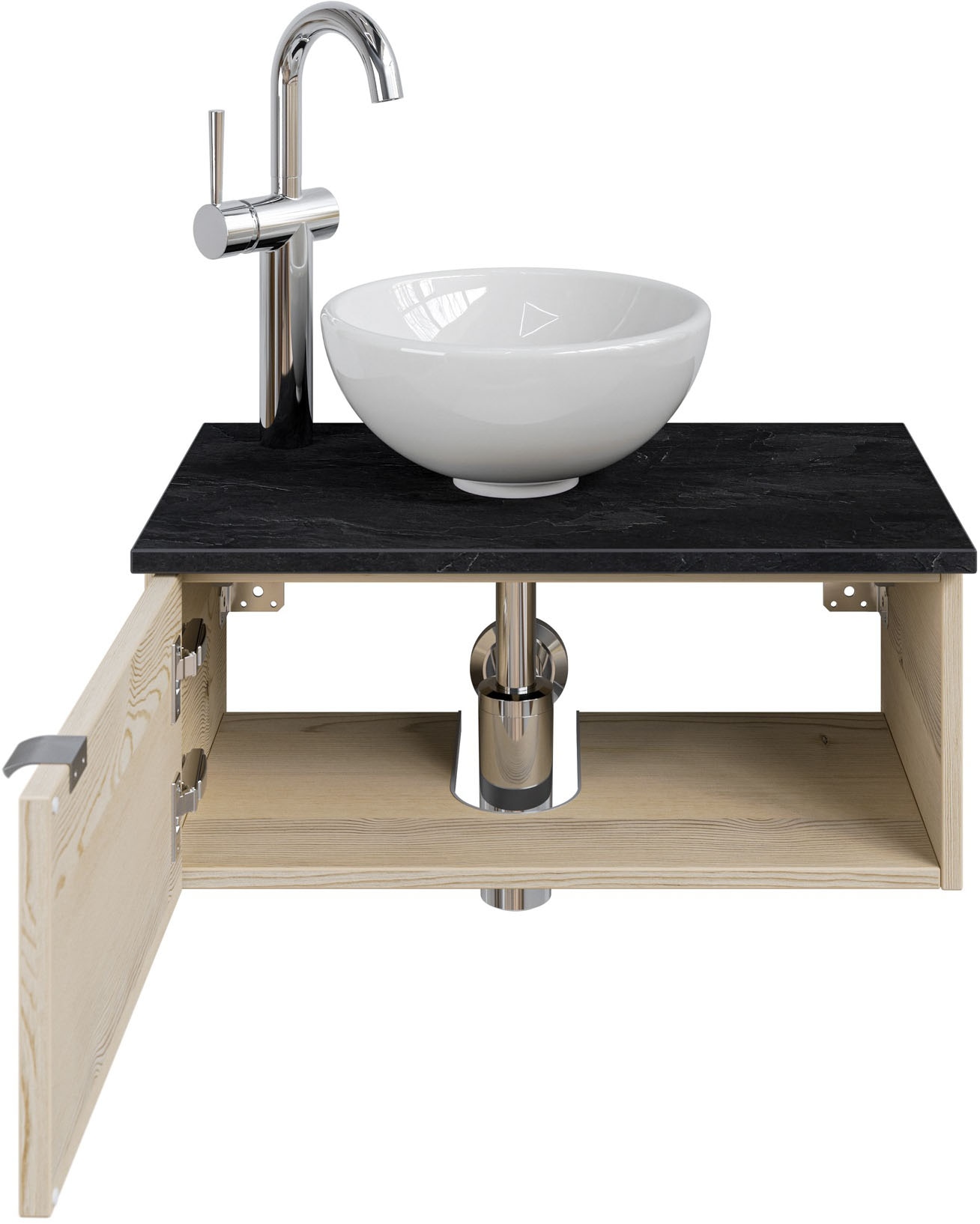 Saphir Waschtisch »Serie 6915 Waschschale mit Unterschrank für Gästebad, Gäste WC«, 61 cm mit Keramik-Aufsatzbecken, 1 Tür und 1 Fach
