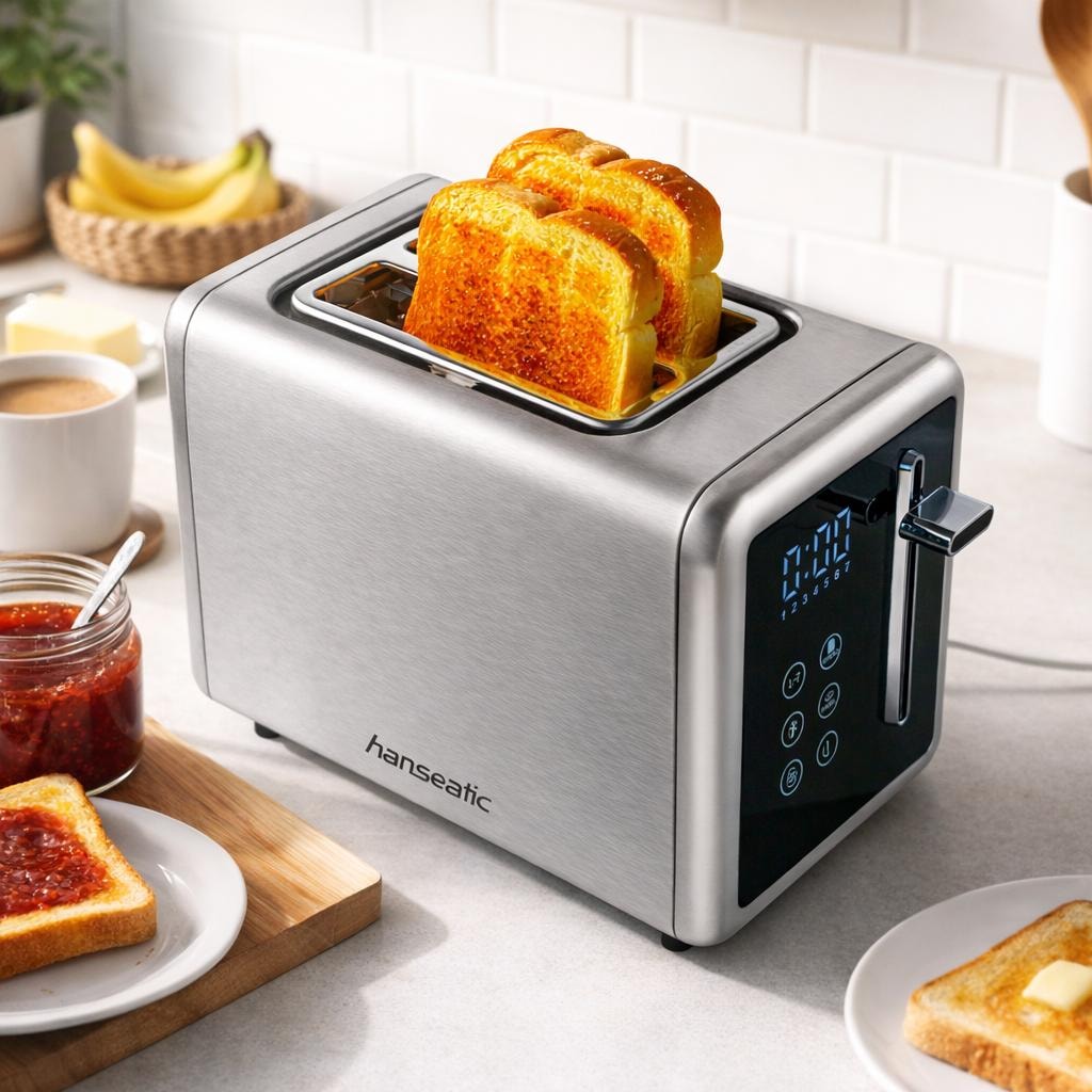 Hanseatic Toaster »HT9007BD, mit Brötchenaufsatz« 2 kurze Schlitze 900 W LED-Display mit Timerfunktion