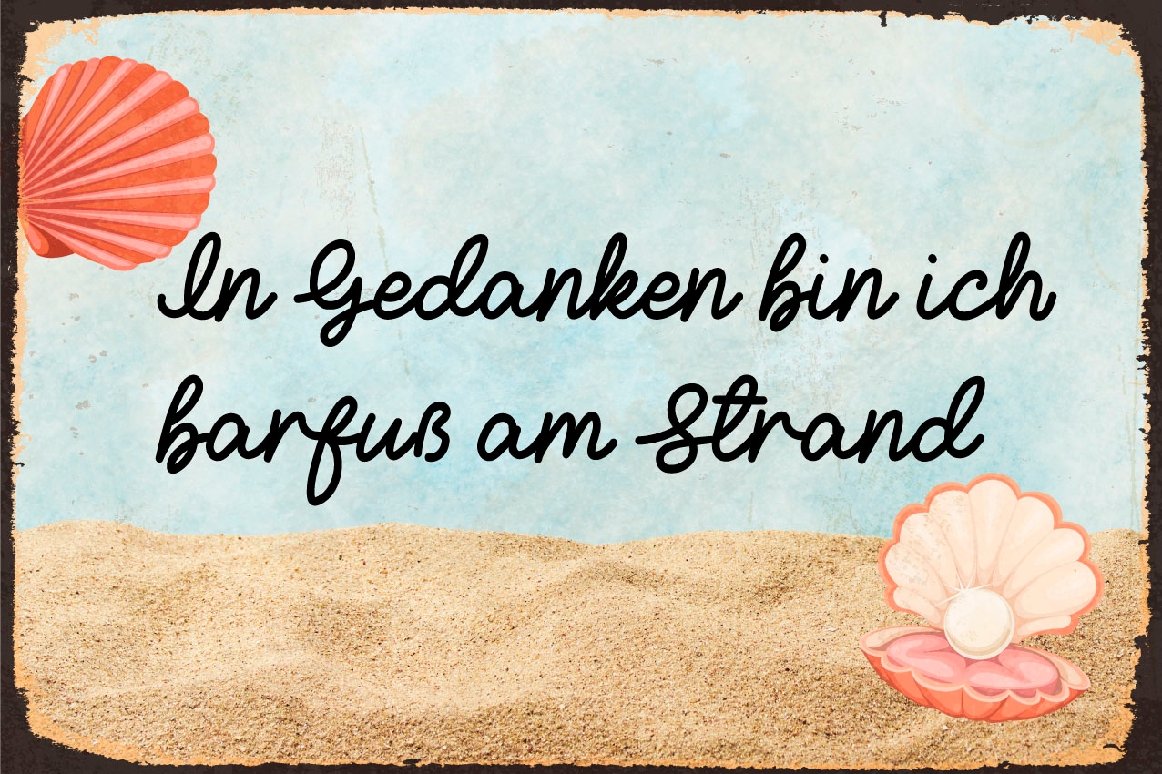 queence Metallbild »Gedanklich am Strand« Meer | Schriftzug | Schriftzüge | Strand 1 Stk. tlg. Stahlschilder