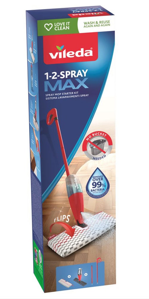 Vileda Bodenwischer-Set »Vileda 1-2-SPRAY MAX Sprühwischer Box«, (Set, 2 St., 1 1-2-Spray Max Sprühwischer, 1 1-2-Spray Max Wischbezug), Zeitsparende Reinigung ohne Eimer