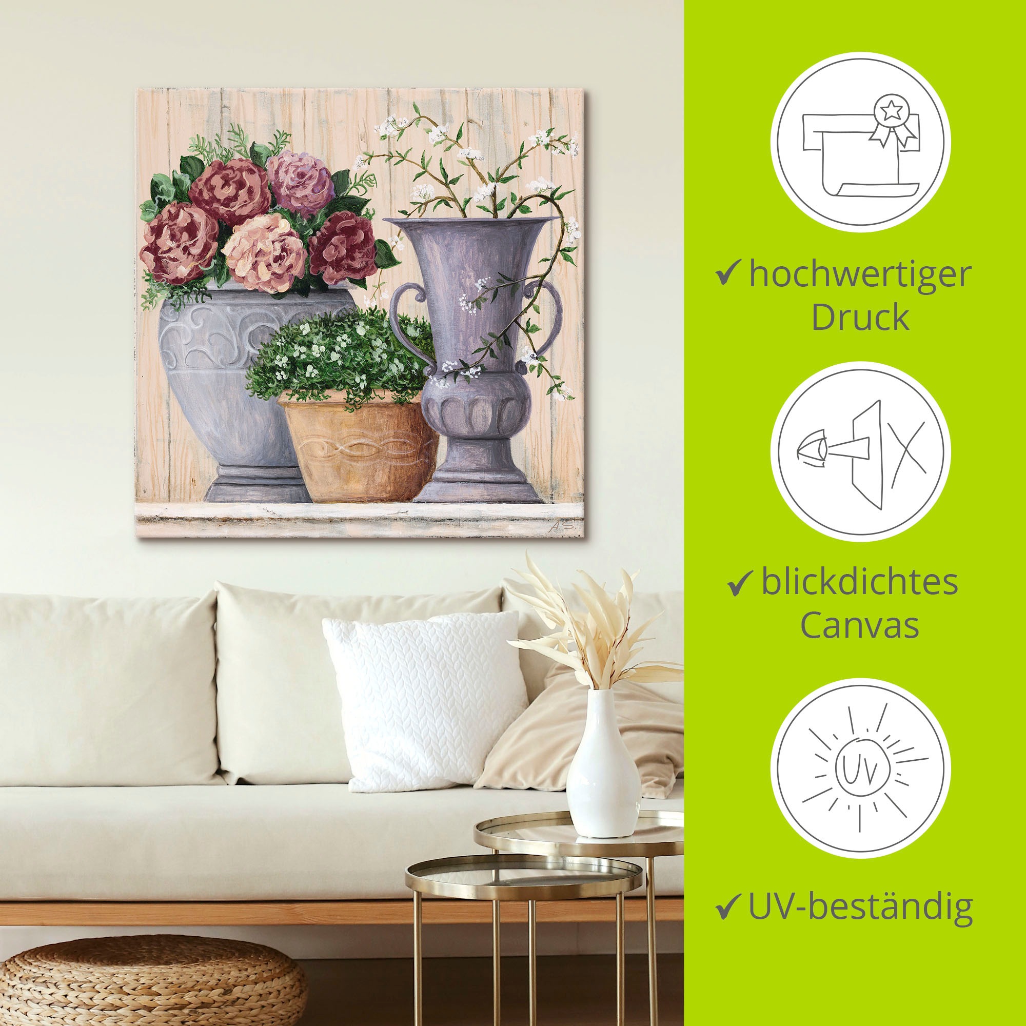 Artland Wandbild »Antike Blumen_hell«, Vasen & Töpfe, (1 St.), als Alubild, Outdoorbild, Leinwandbild, Poster, Wandaufkleber