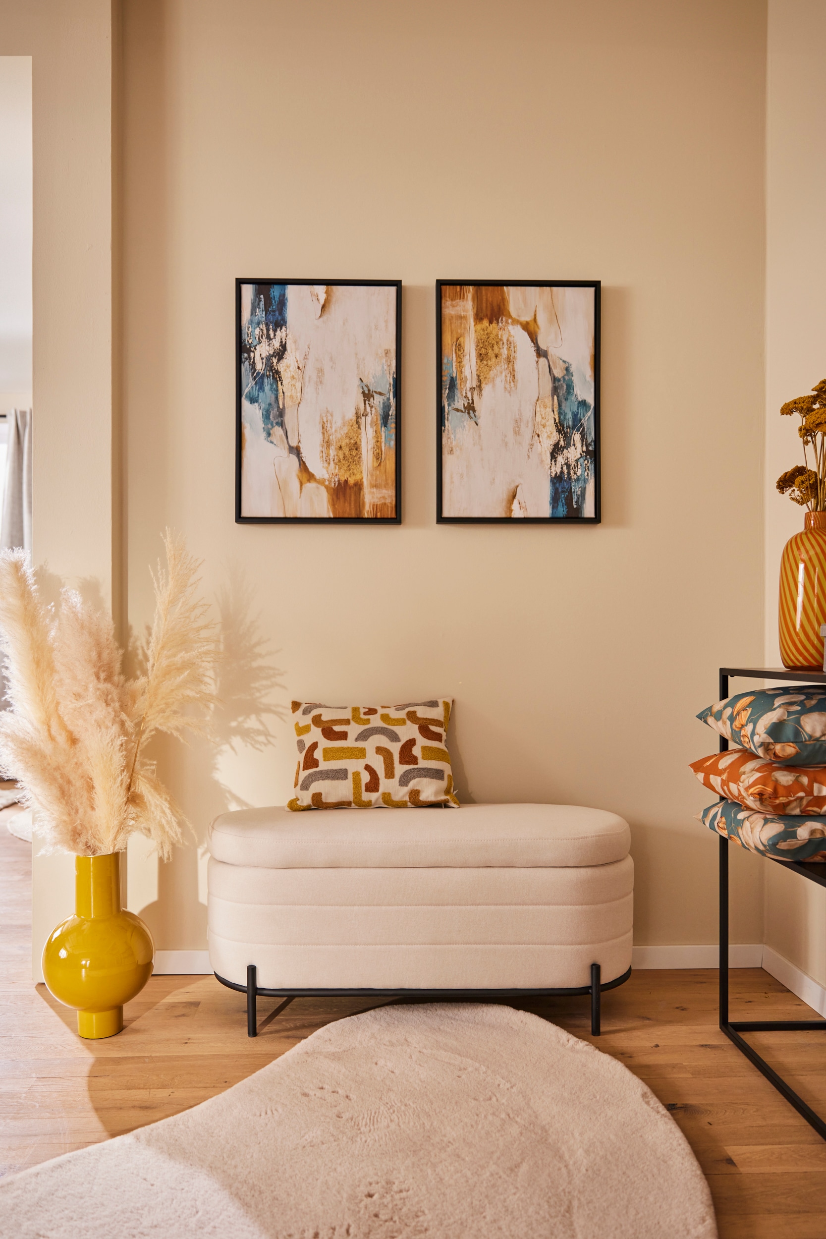 queence Leinwandbild »Abstrakt Beige und Gold«, Abstrakt-Abstrakte-Kunst-Modern, mit einem Schattenfugenrahmen veredelt
