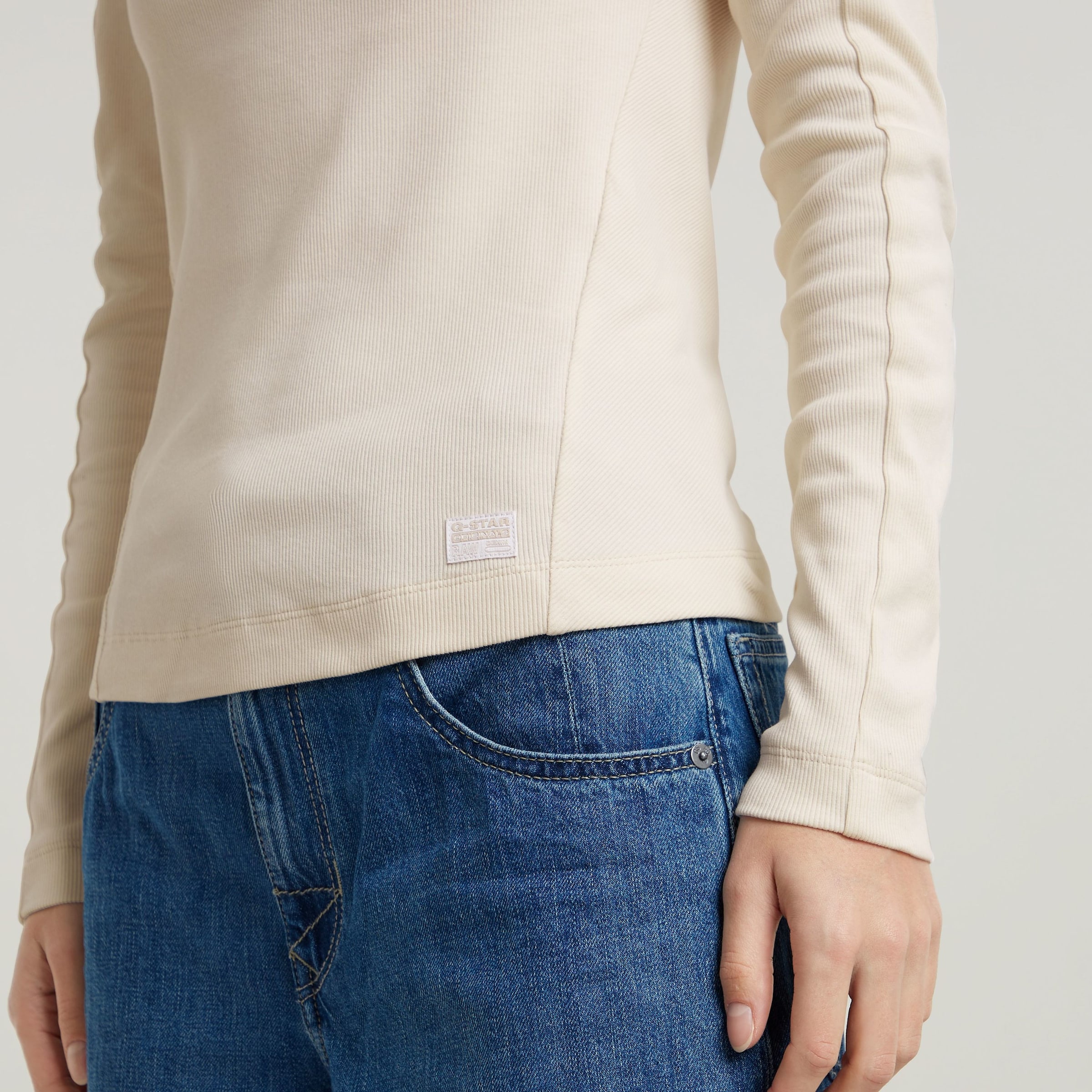 G-STAR Longsleeve »Rib Mock Top«, mit Markenschriftzug am Kragen