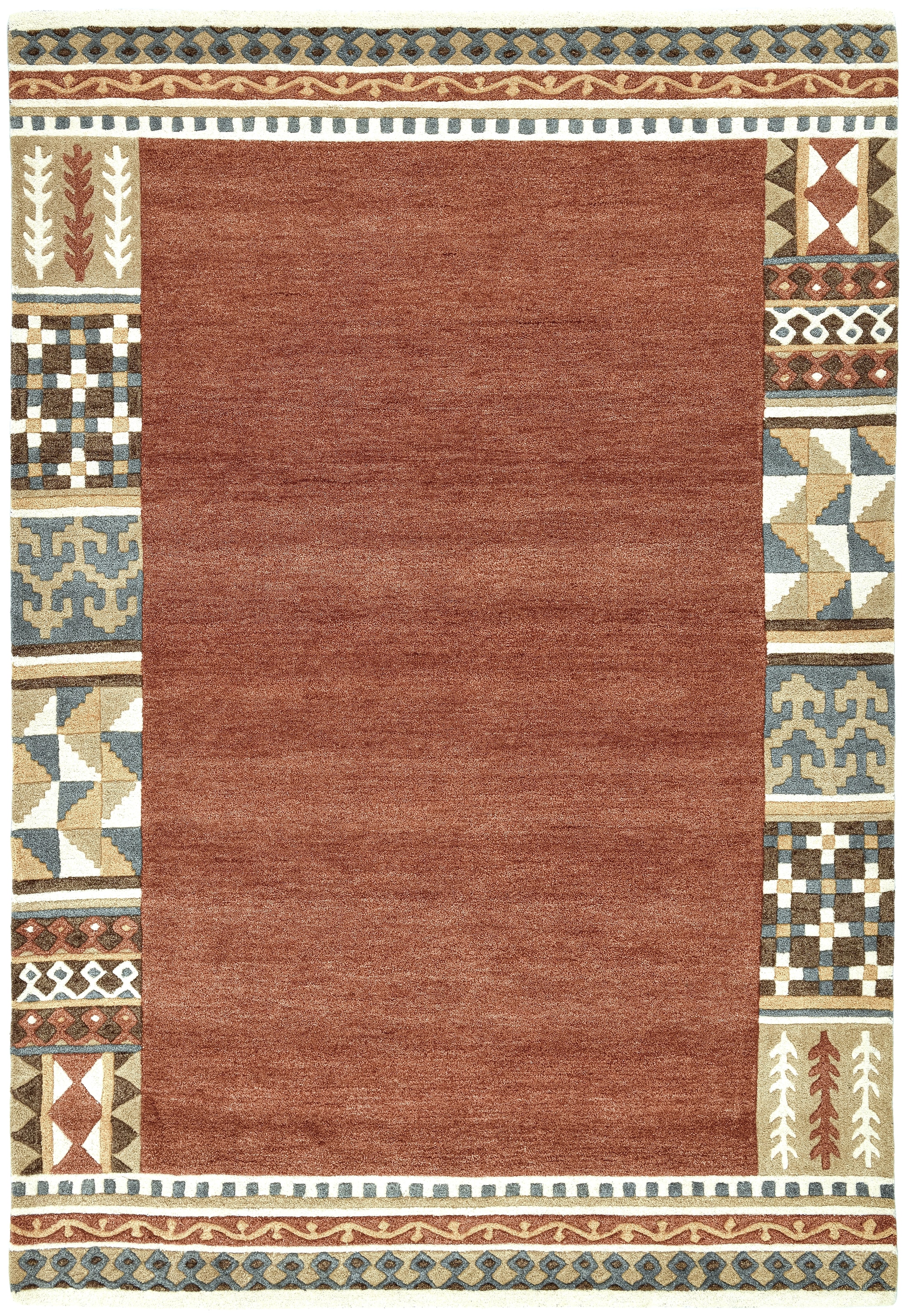 THEKO Wollteppich »Nuno, reine Wolle,  Handgefertigt, mit Bordüre« rechteckig 14 mm Höhe handgetuftet, Wohnzimmer, Schlafzimmer, Esszimmer, auch als Läufer