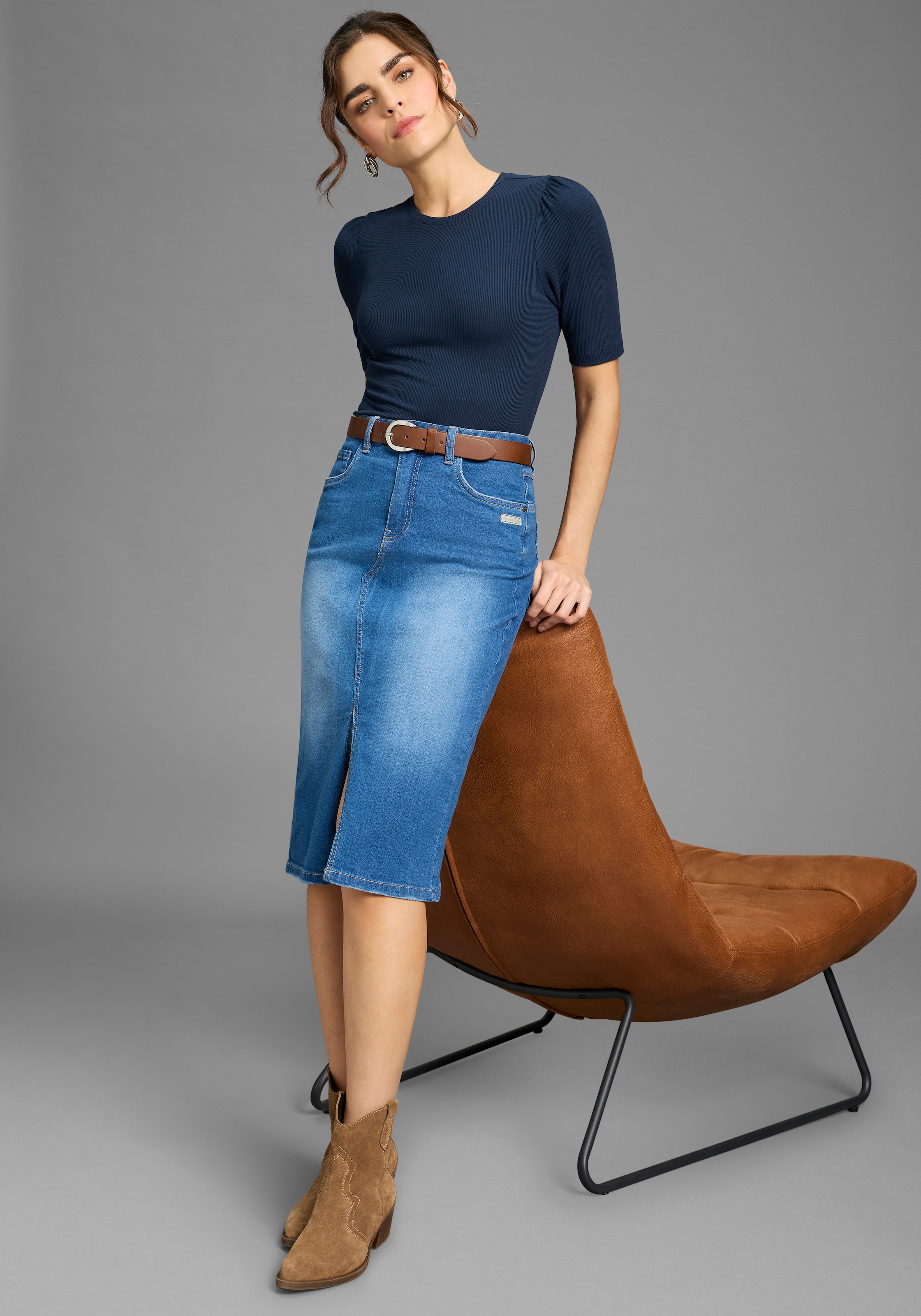 Laura Scott T-Shirt mit Ballon-Ärmel, Halbarm, figurnahe Passform