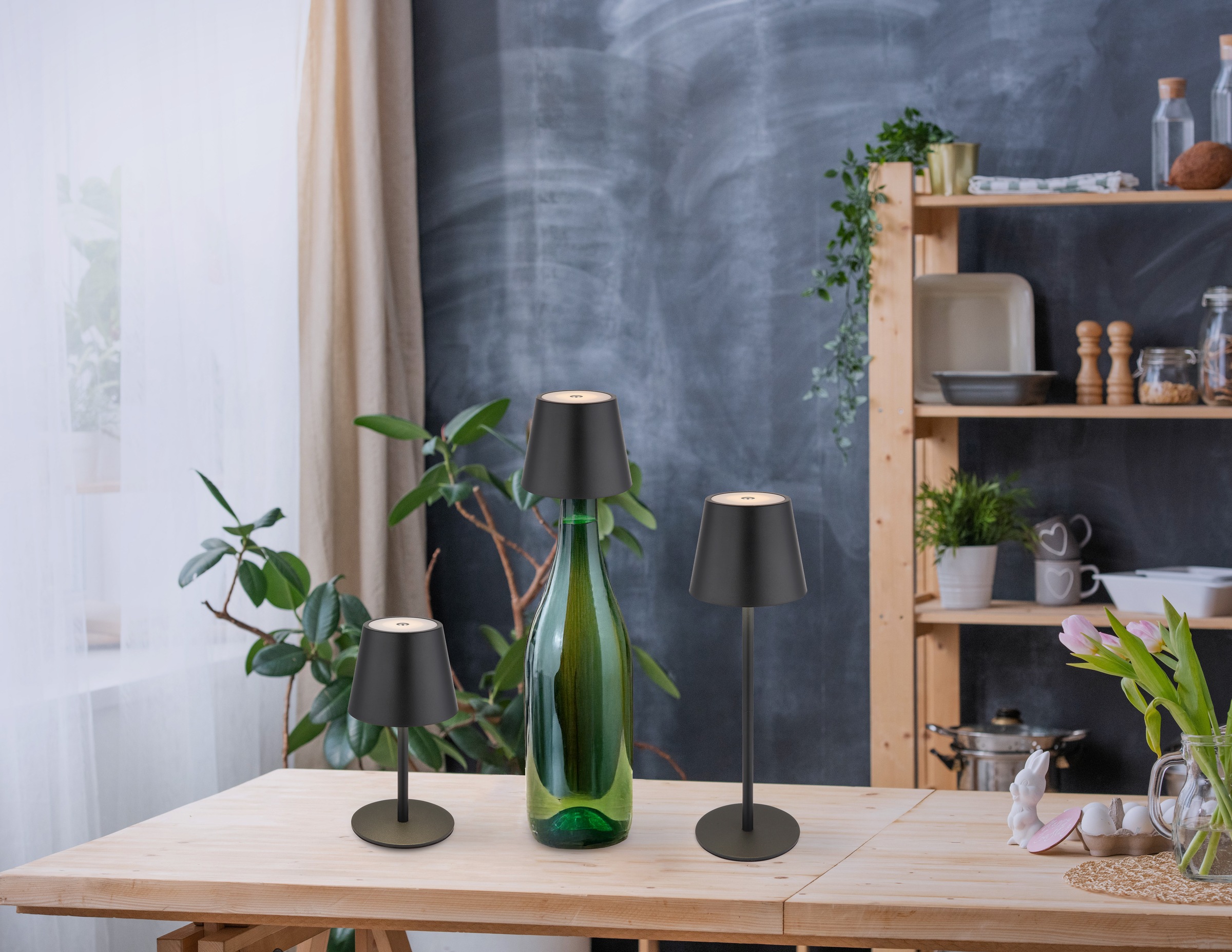 OTTO home LED Tischleuchte »Alennia Akkuleuchte inkl. Flaschenaufsatz« LED-Modul 1 Stk. warmweiß - kaltweiß stufenloser Touchdimmer, Farben fixierbar, USB-C, Akkulampe, CCT