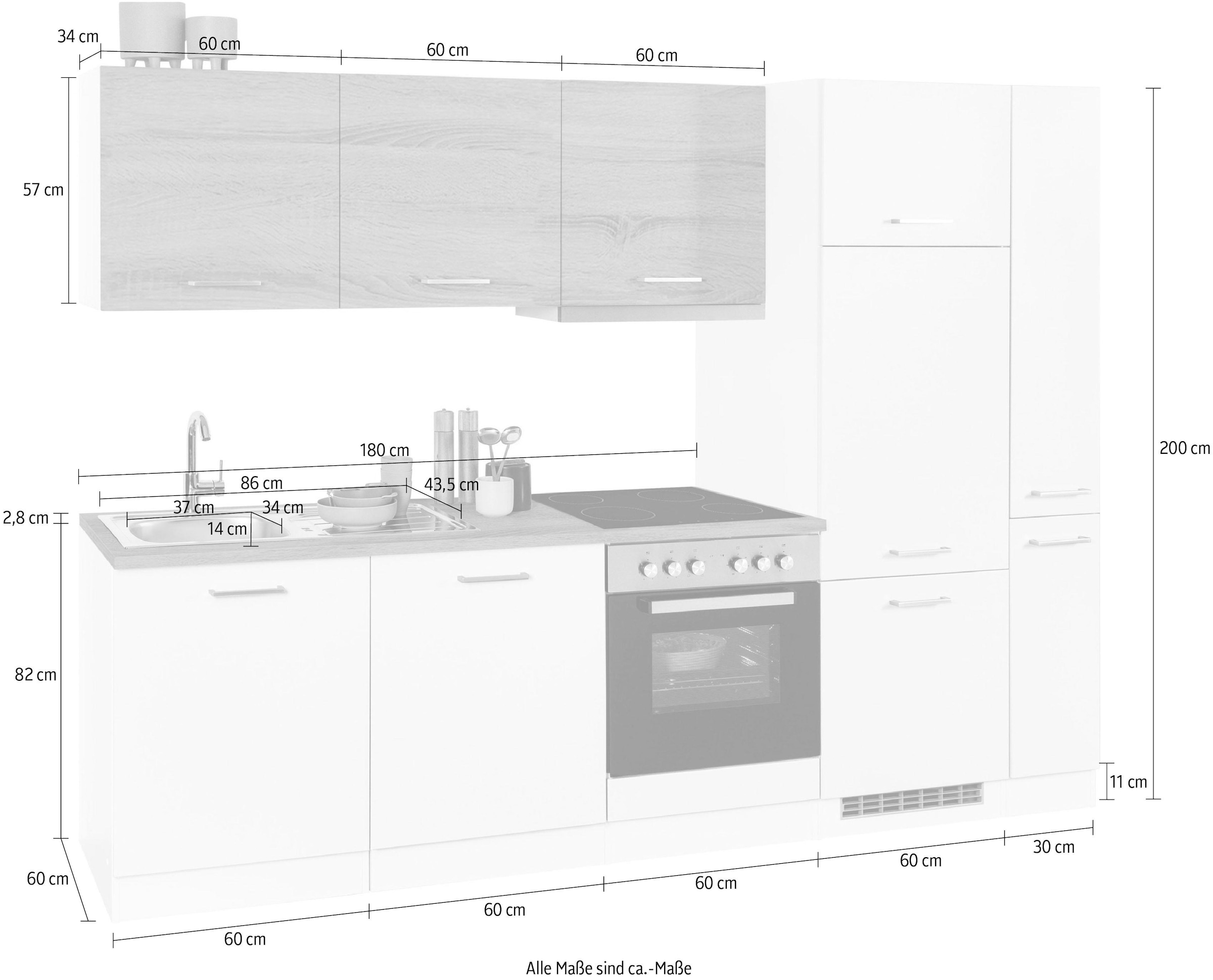 HELD MÖBEL Küchenzeile »Visby«, mit E-Geräten, Kühlschrank 270 bestellen bequem und inkl. Breite cm Geschirrspüler