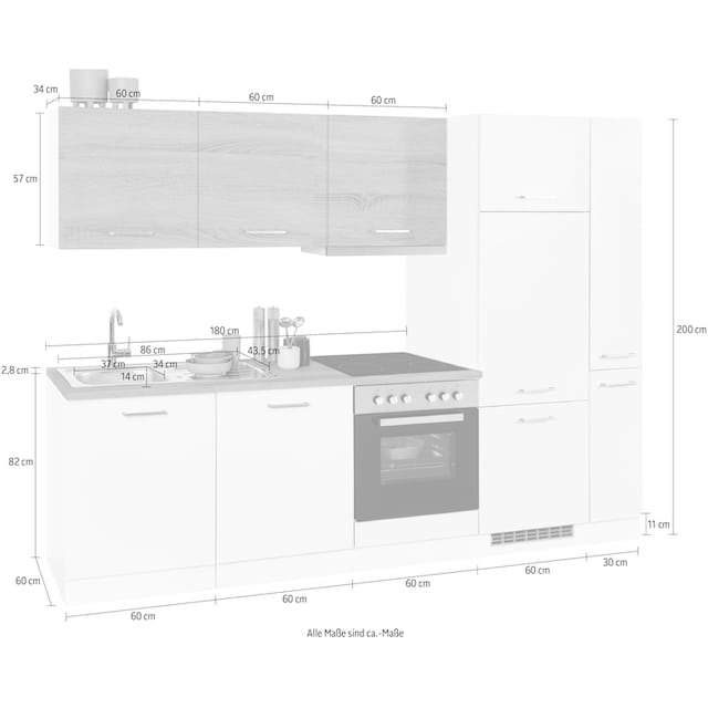 HELD MÖBEL Küchenzeile »Visby«, mit E-Geräten, Breite 270 cm inkl.  Kühlschrank und Geschirrspüler bequem bestellen