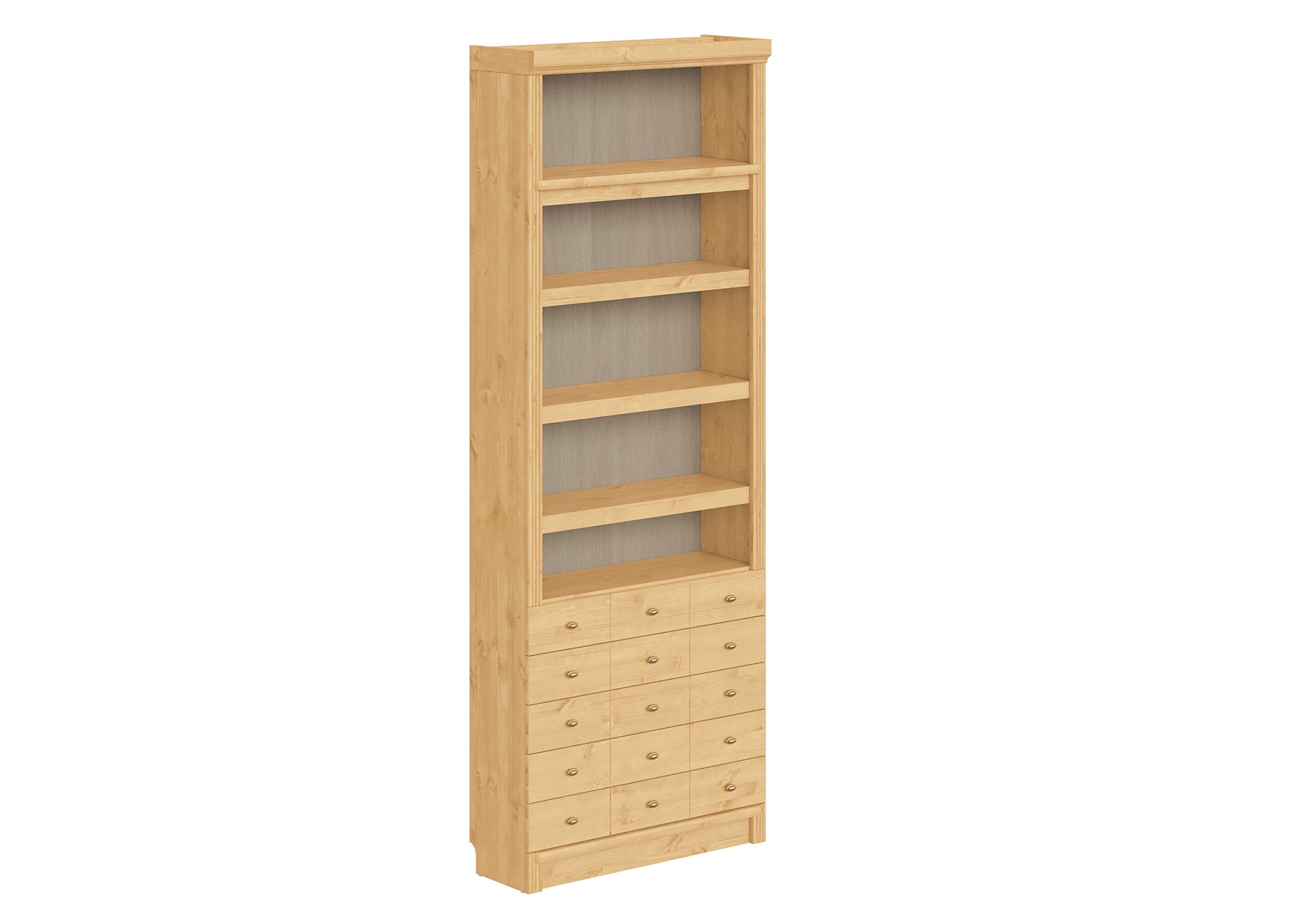 Home affaire Bücherregal »Soeren Regal mit 5 breiten Schubkästen in geteilter Optik« T/H: 80/29/220 cm, Kiefer FSC®-zertifiziert, elegante Metallgriffe