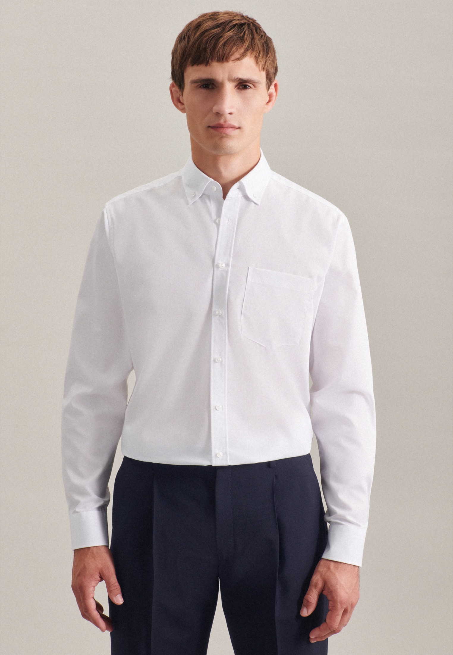 Businesshemd »Regular«, Regular Langarm Button-Down-Kragen Uni