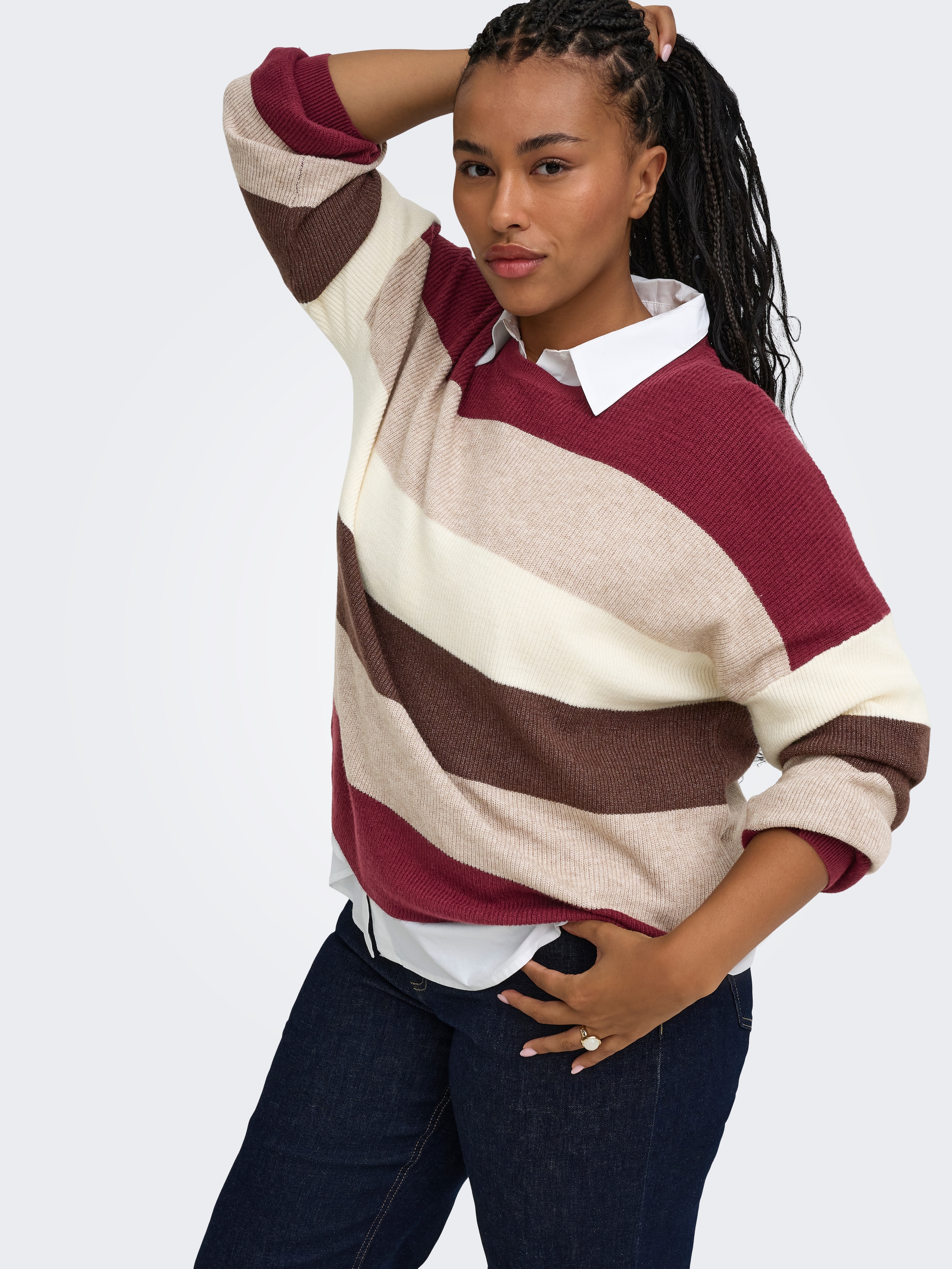 ONLY CARMAKOMA Strickpullover »CARATIA L/S STRIPE PULLOVER KNT NOOS« Viskosemischung