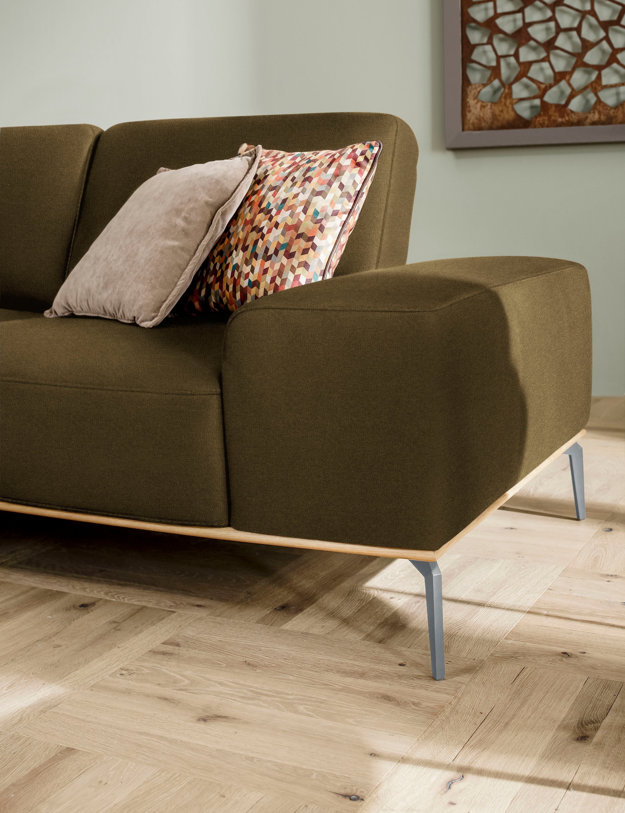 W.SCHILLIG Ecksofa »run, Designsofa mit tollem Sitzkomfort, bequem, L-Form«, mit elegantem Holzsockel, Füße in Silber matt, Breite 299 cm