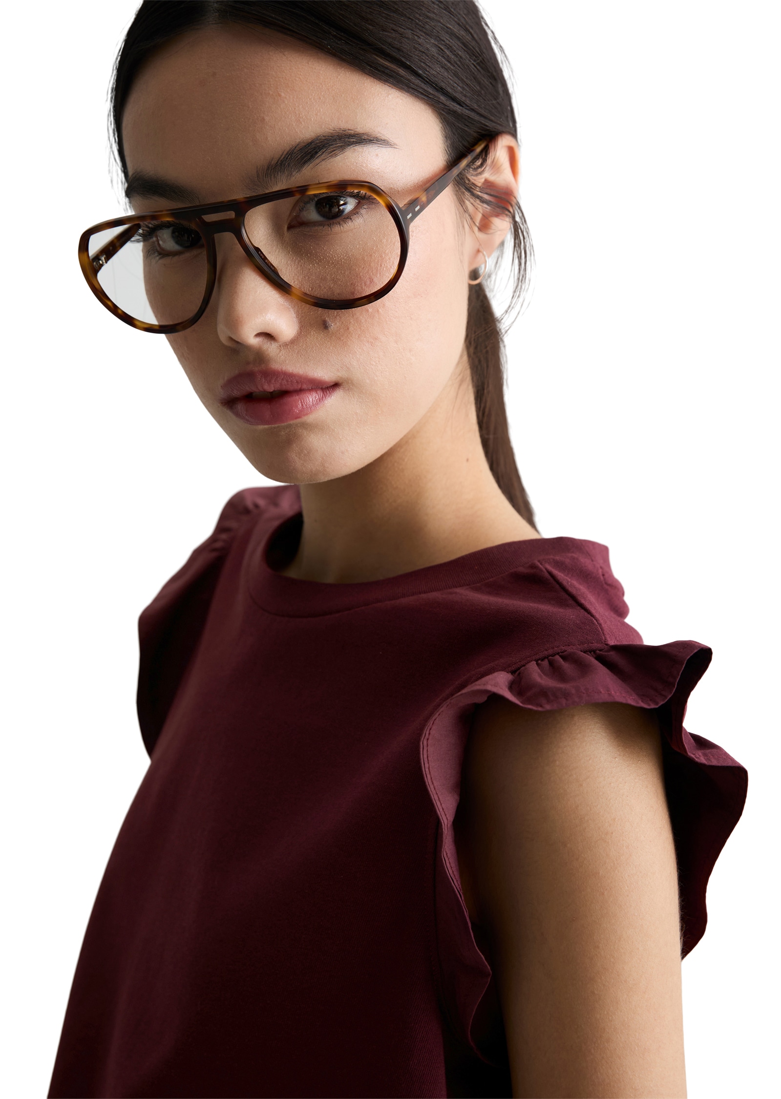 Marc O'Polo DENIM Shirttop Volant-Ärmel, regular fit aus Material-Mix