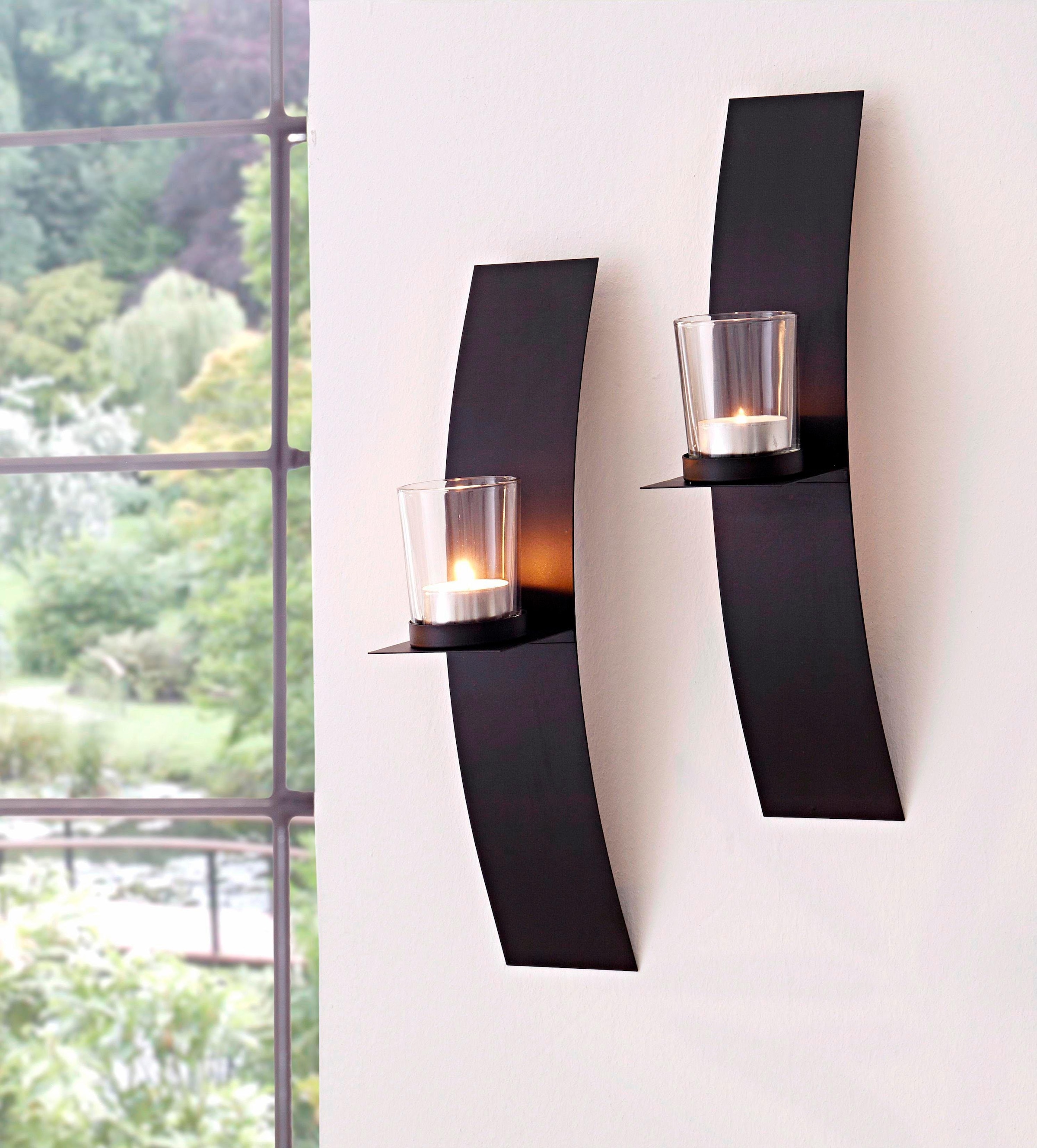 OTTO home Wandkerzenhalter »Drammen« Landhaus, Metall, Glas, schwarz