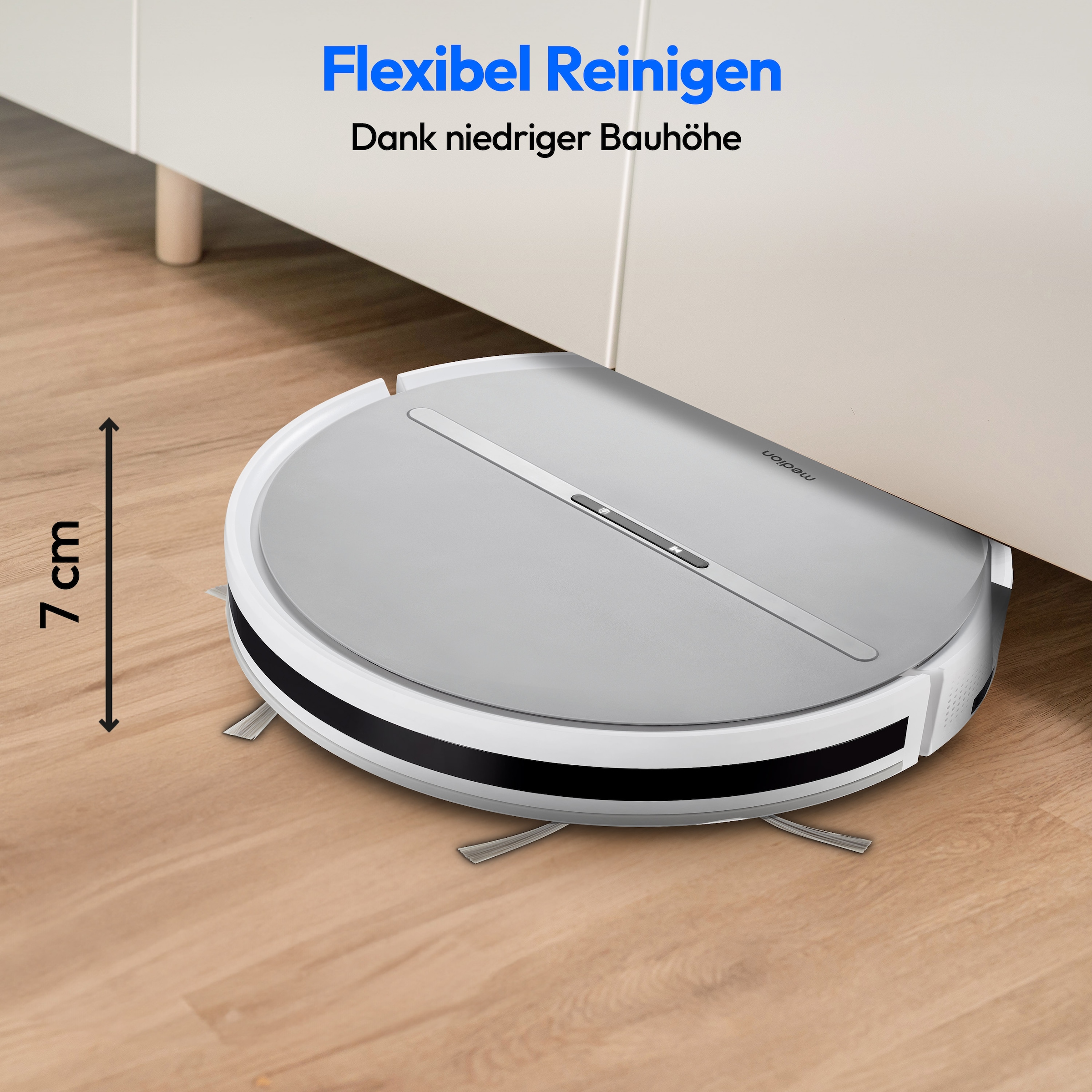 Medion® Saugroboter »E35 (MD 11157), intelligente S-Linien Navigation, 2 kPa Saugleistung«, Steuerung per Fernbedienung, 120 min Laufzeit, Ladestation