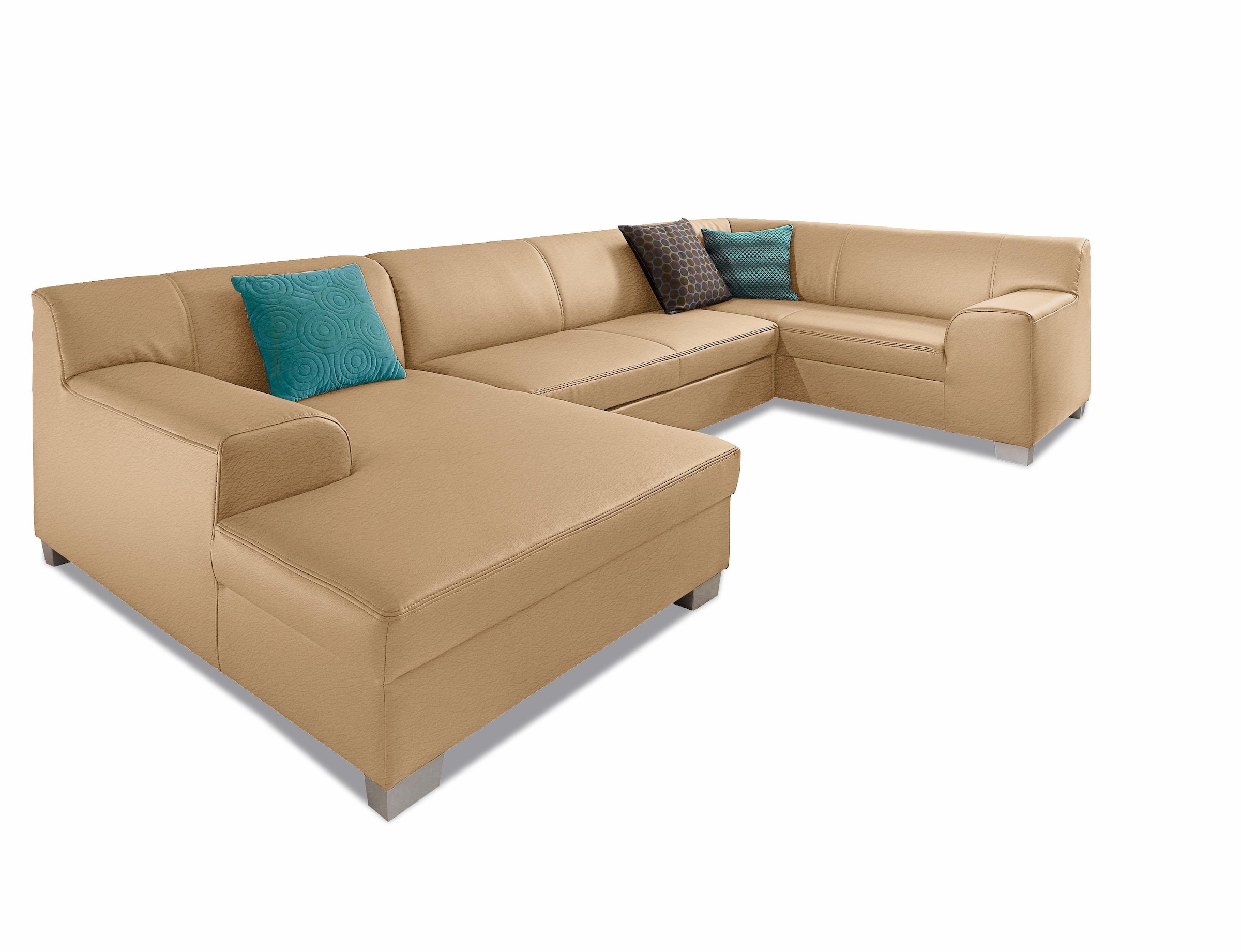 DOMO collection Wohnlandschaft »Amando in vielen Bezugsvarianten, auch in Leder, komfortabel, U-Form«, wahlweise mit Bettfunktion, fester Sitzkomfort, frei im Raum stellbar