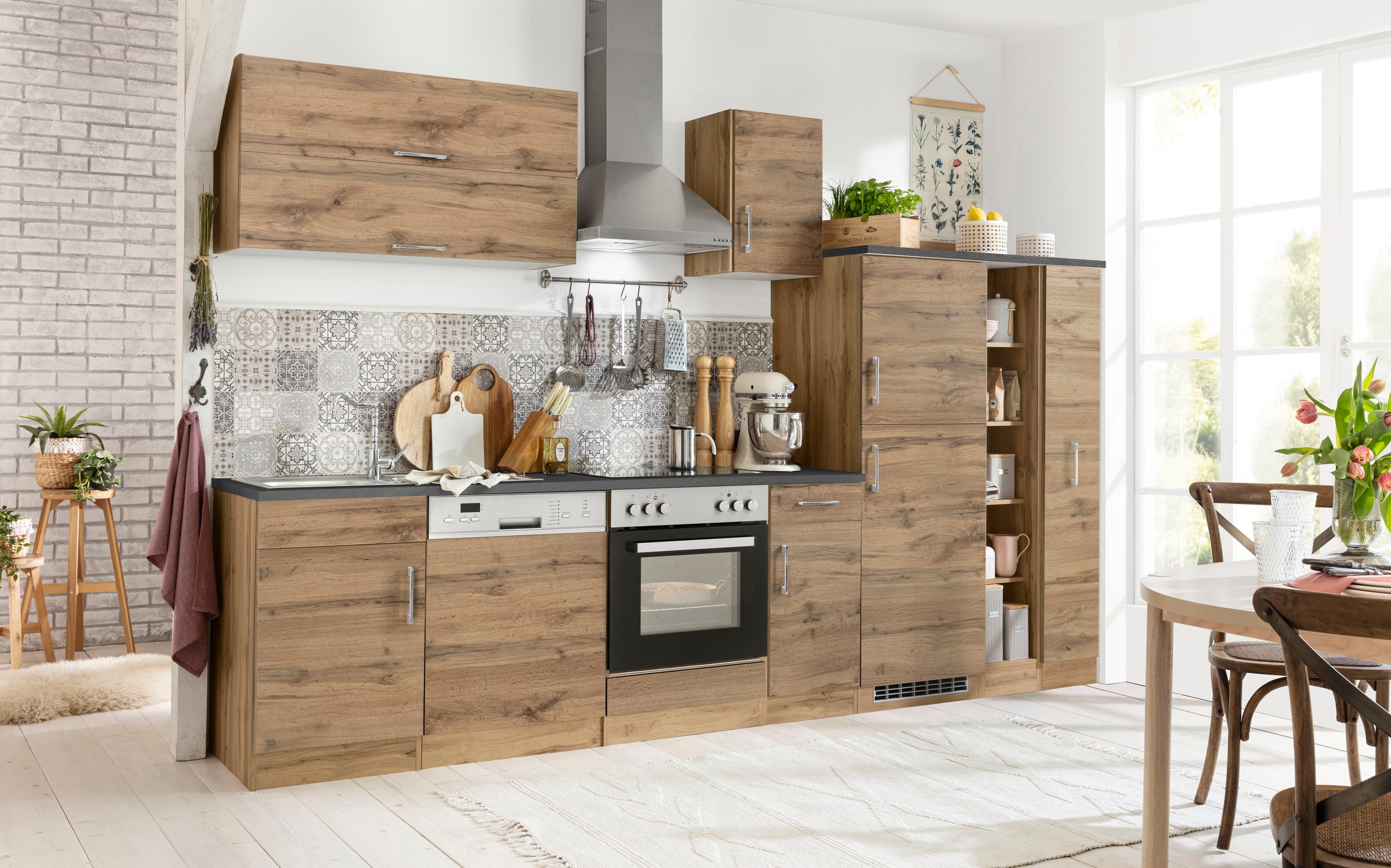 KOCHSTATION Küchenzeile »KS-Colmar« mit E-Geräten, Breite 330 cm