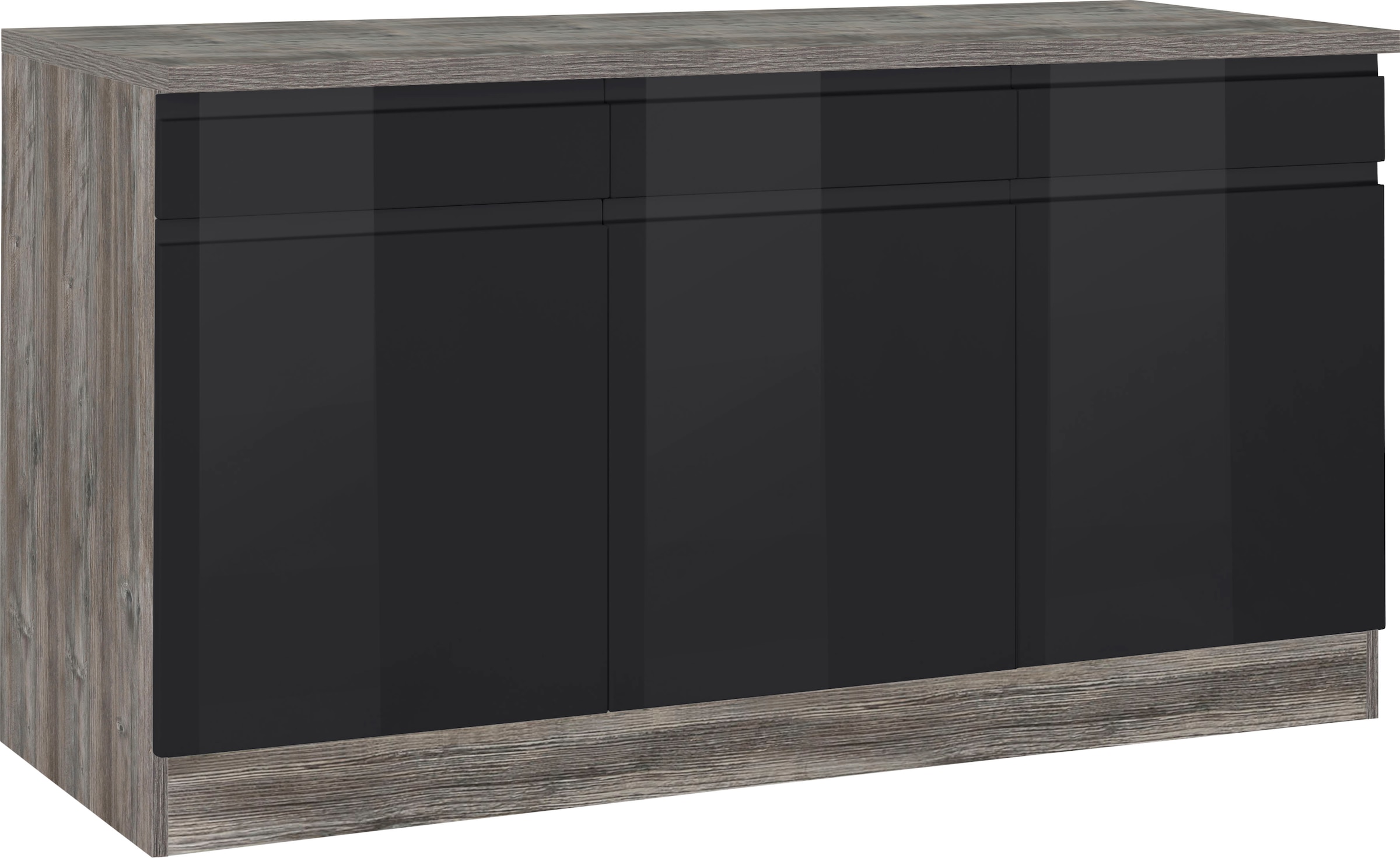 KOCHSTATION Unterschrank »KS-Virginia«, 85 cm hoch, 150 cm breit, 3 Schubladen, 3 Türen, griffloses Design