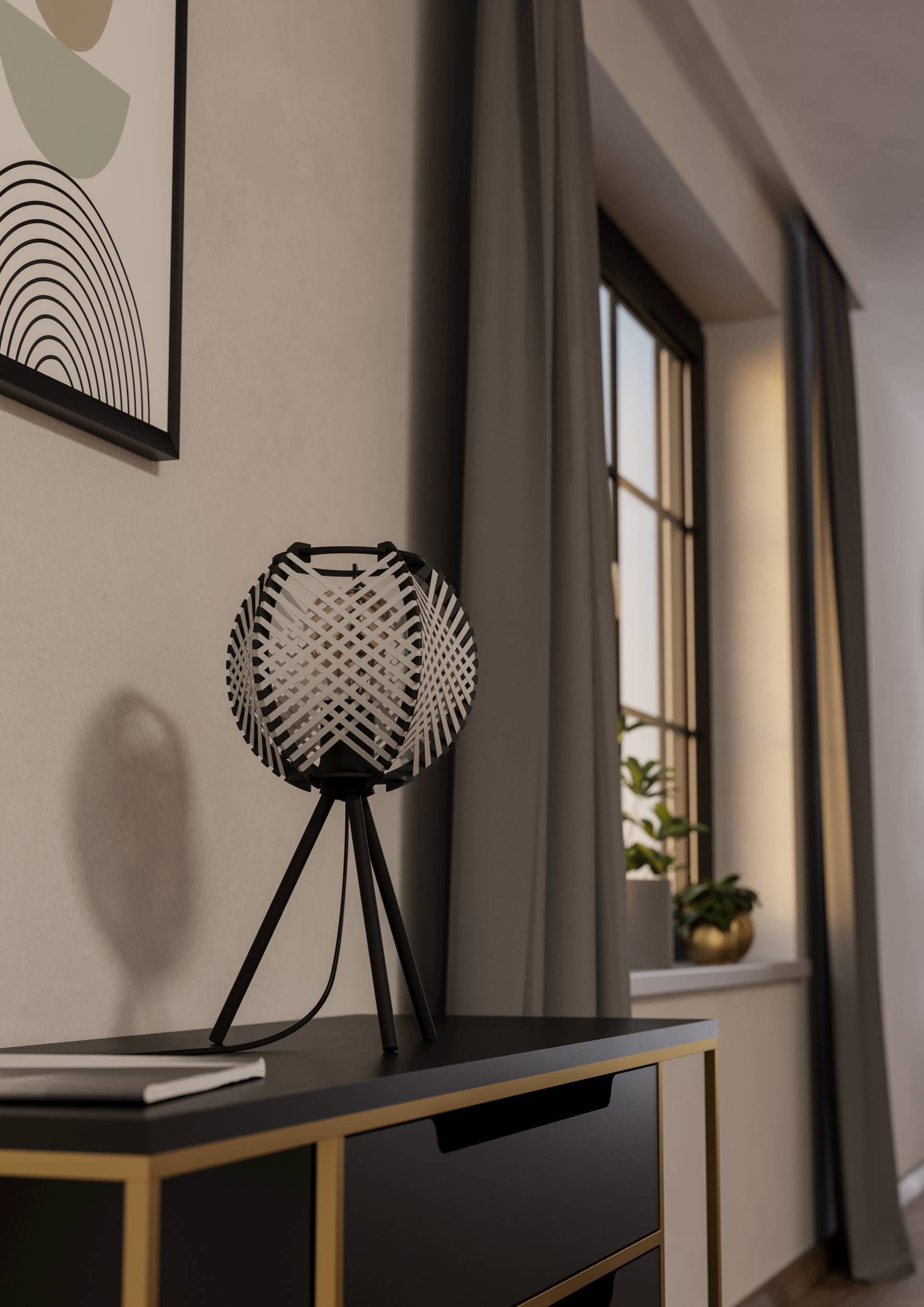 EGLO Tischleuchte »Waverton Tischampe, Nachttischlampe, Metall, Holz, Textil in Weiß, E27« E27 1 Stk. Tischleuchte - H40 x Ø22 cm - schwarz - 1X40W exkl.