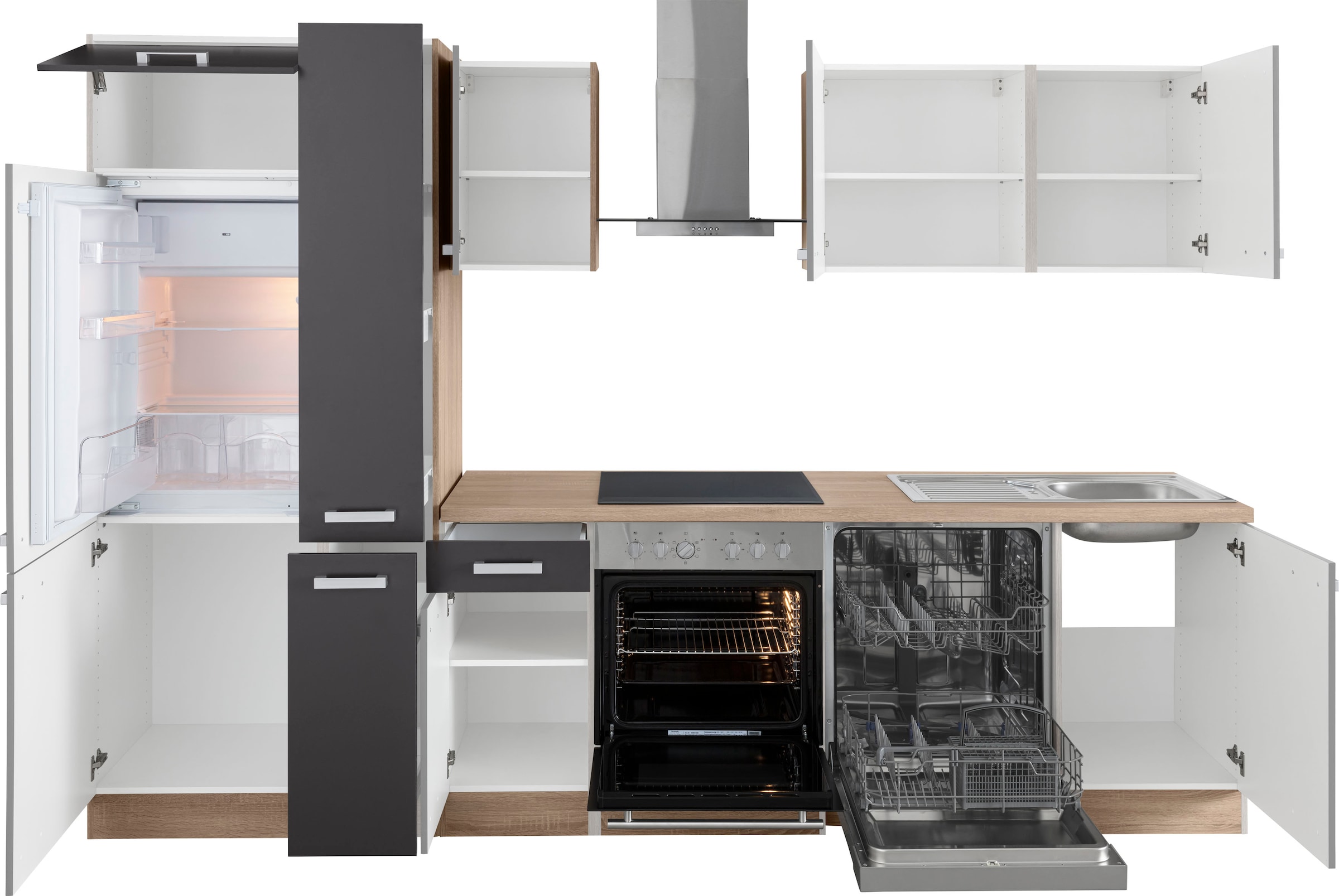 OPTIFIT Küchenzeile »Leer Breite 300 cm«, mit Hanseatic E-Geräten, inkl. Kühlschrank