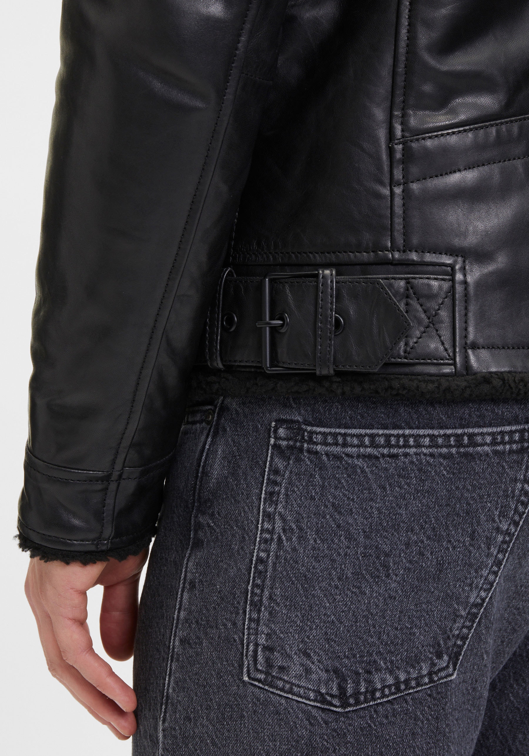 Mauritius Lederjacke »G2MIdor SF«, Reverskragenmit Fellimitat, asymetrischer Reißverschluss