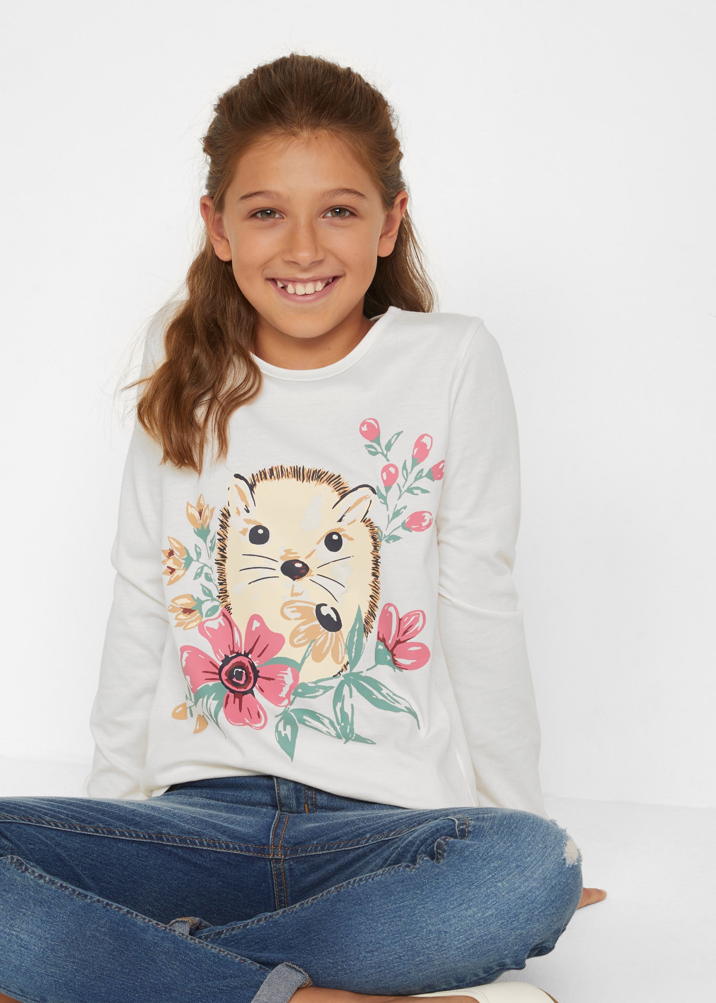 bonprix Langarmshirt Packung, 2 Stk. Regular Fit, mit Print, aus Baumwolle, im 2er-Pack