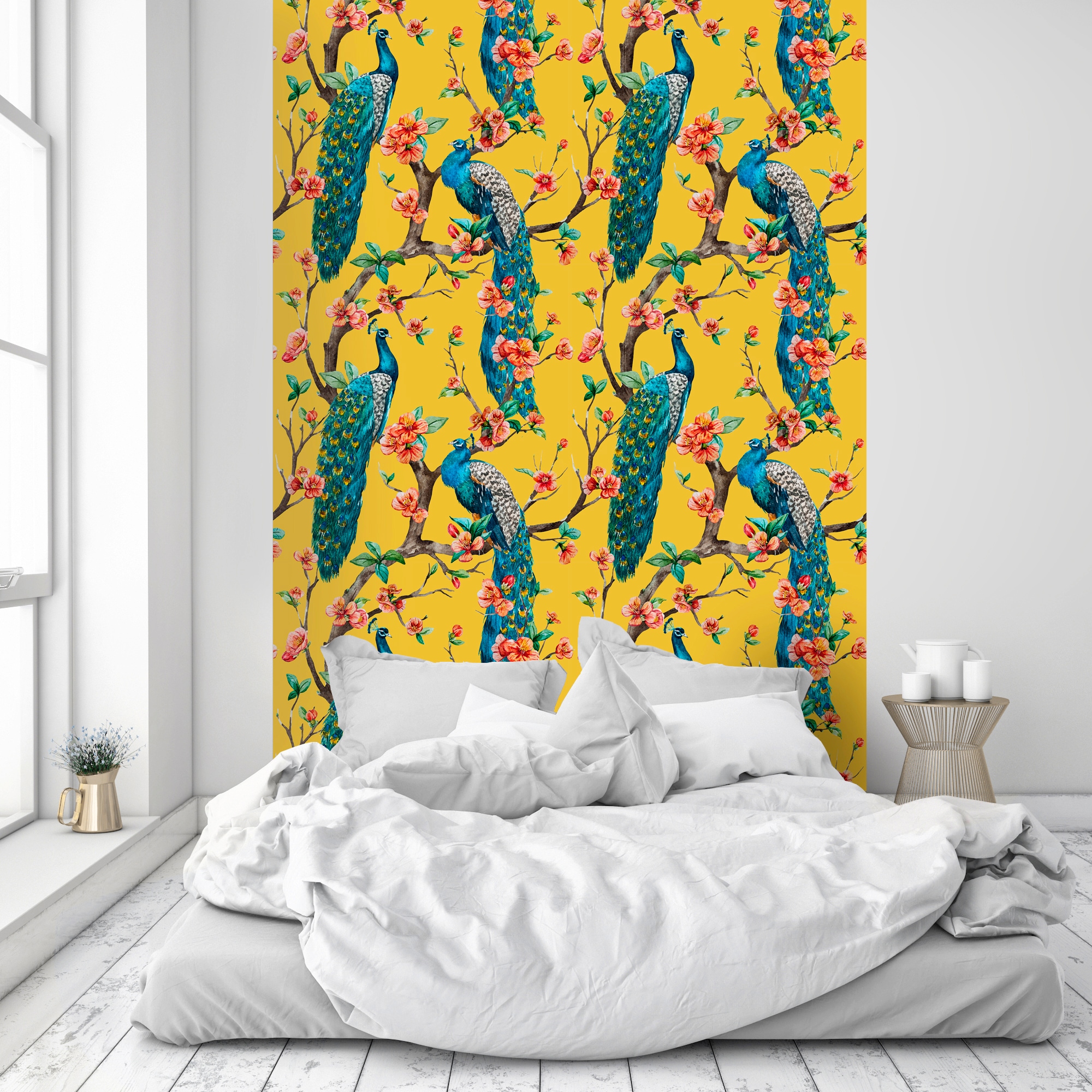 queence Vinyltapete »Annemarie«, bedruckt-Motiv-botanisch-floral-gemustert-natürlich, 90x250cm, selbstklebend, kinderleichte Anbringung, Sticker