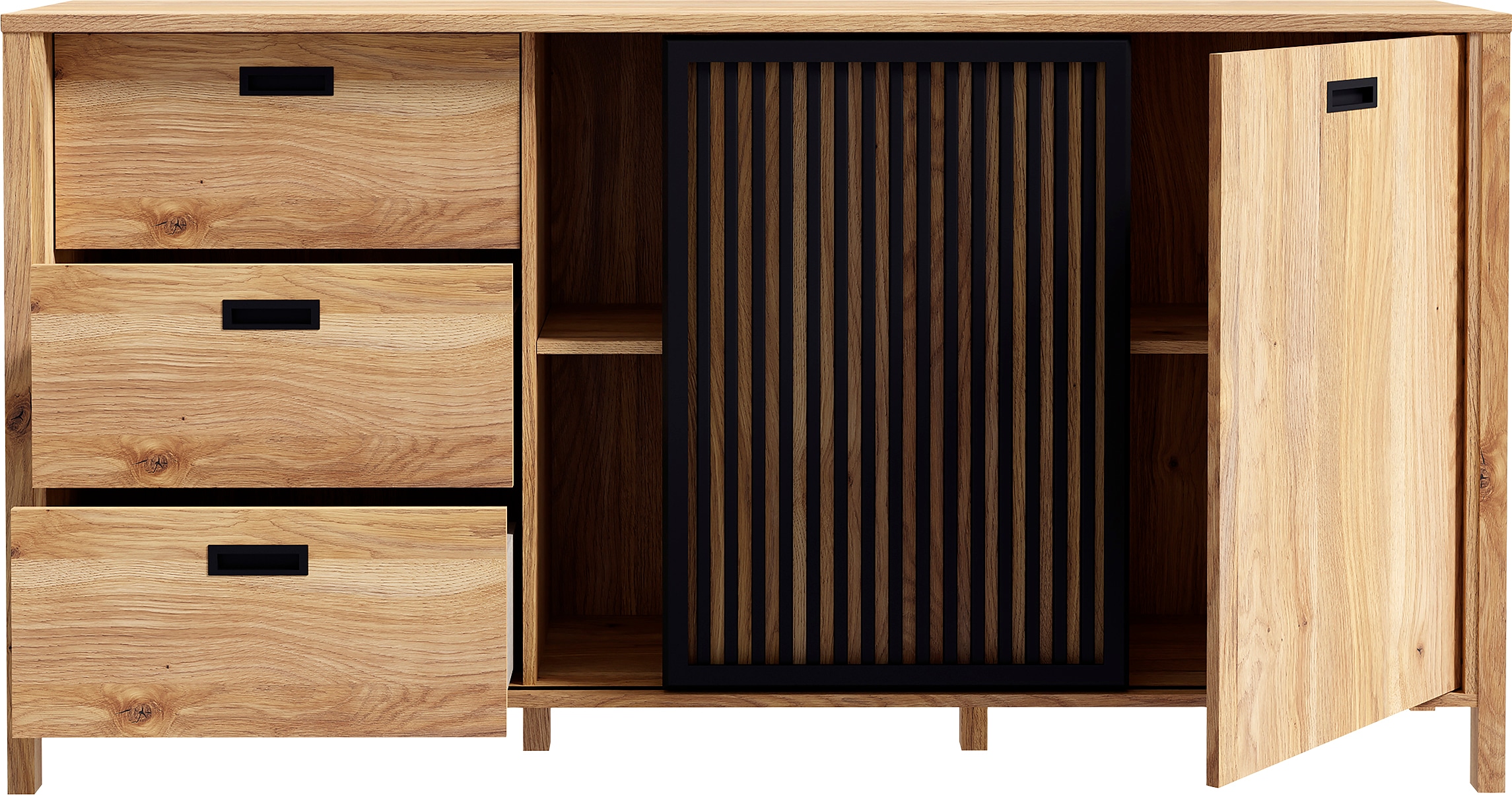 FORTE Sideboard »Jytana«, Breite 174,8 cm, Tür mit Lamellenoptik, Mauvella Eiche / Schwarz