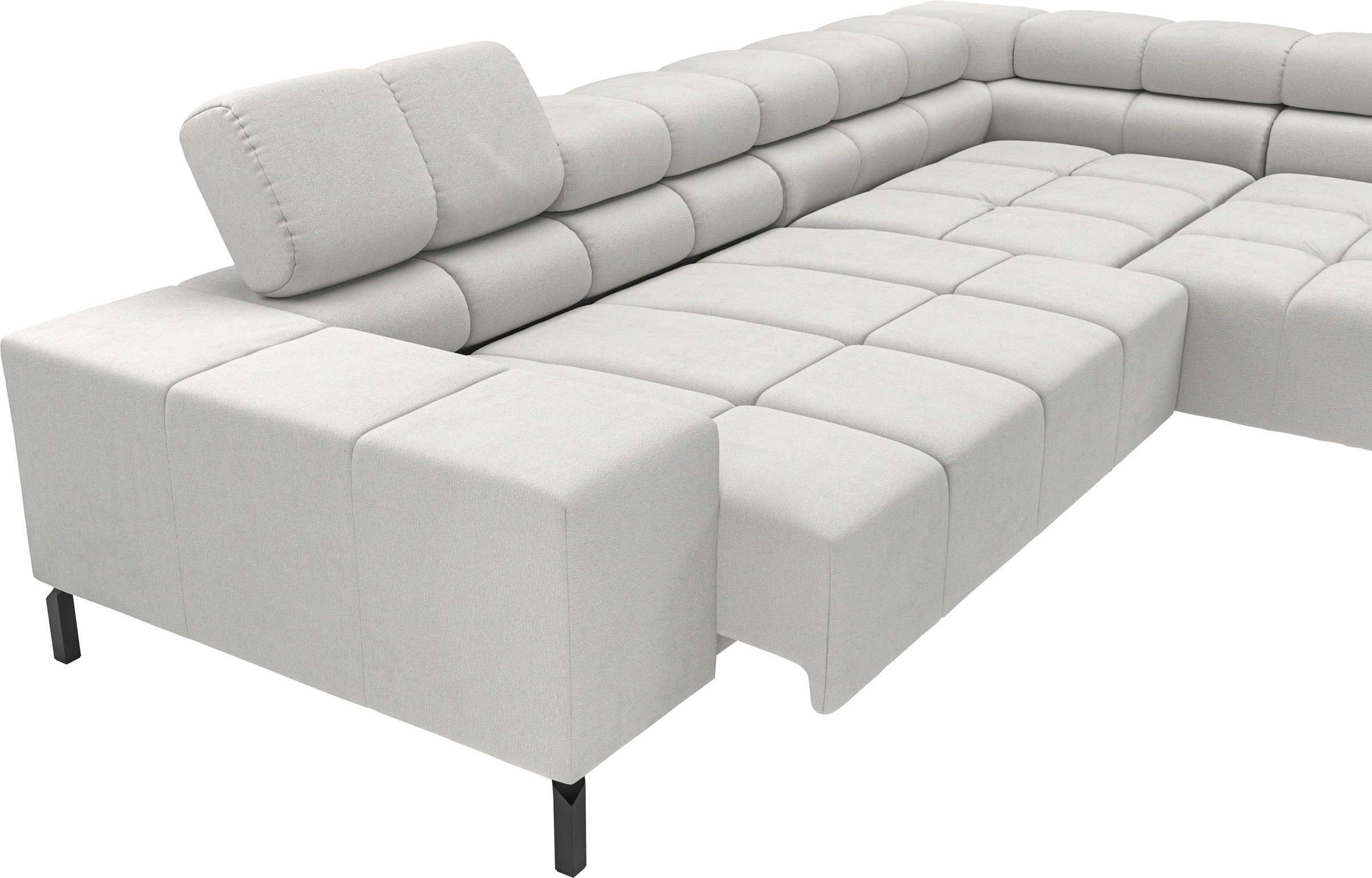 INOSIGN Ecksofa »Ancona New, wahlweise motorische Sitztiefenverstellung, auch in Cord«, feine Steppung, mit Kopfteilverstellung, 3 Zierkissen, L-Form