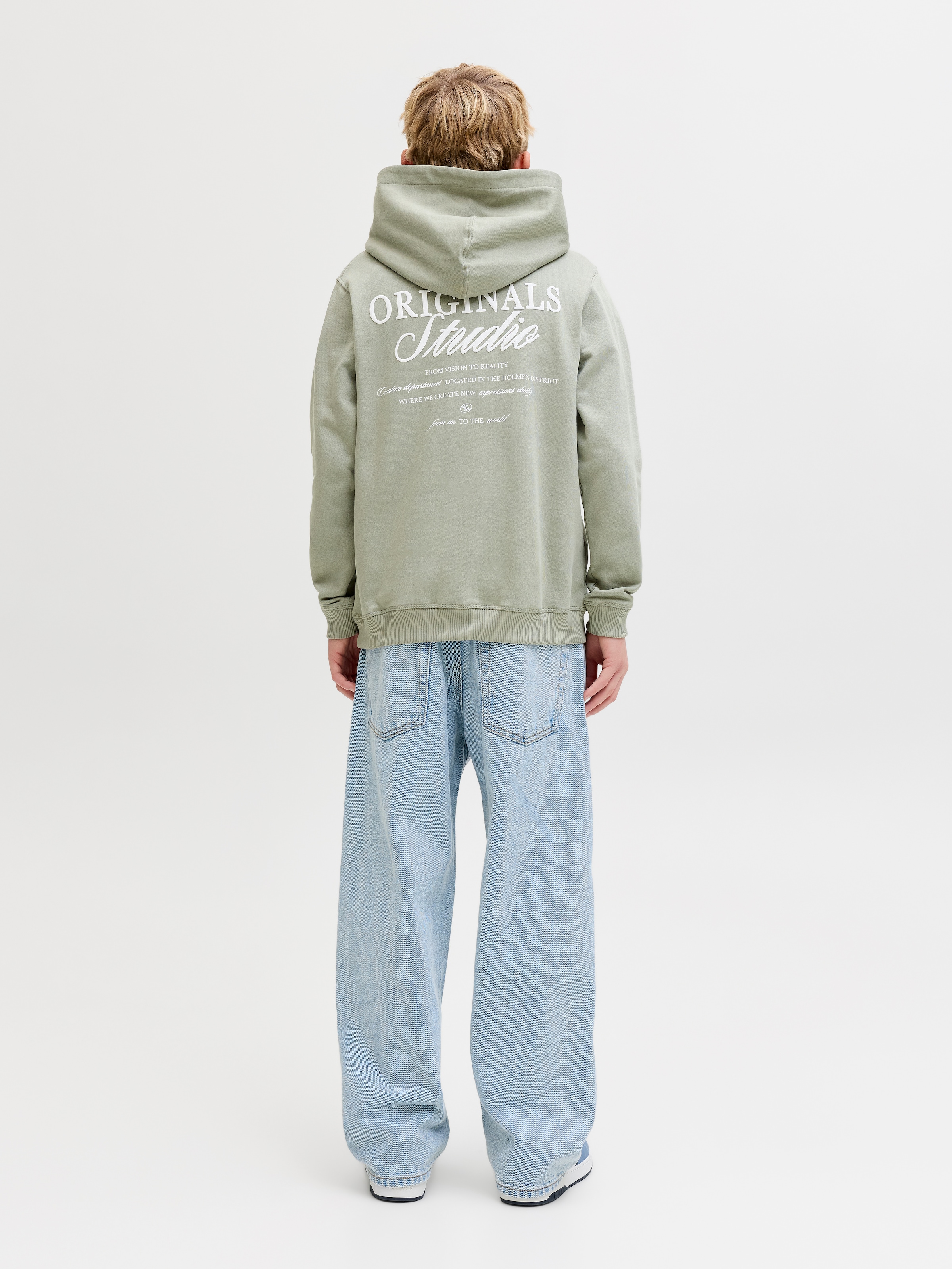 Jack & Jones Junior Kapuzensweatshirt »JORNORREBRO TYPO BACK SWEAT HOOD SN JNR«, Baumwollmischung, relaxed fit, Langarm
