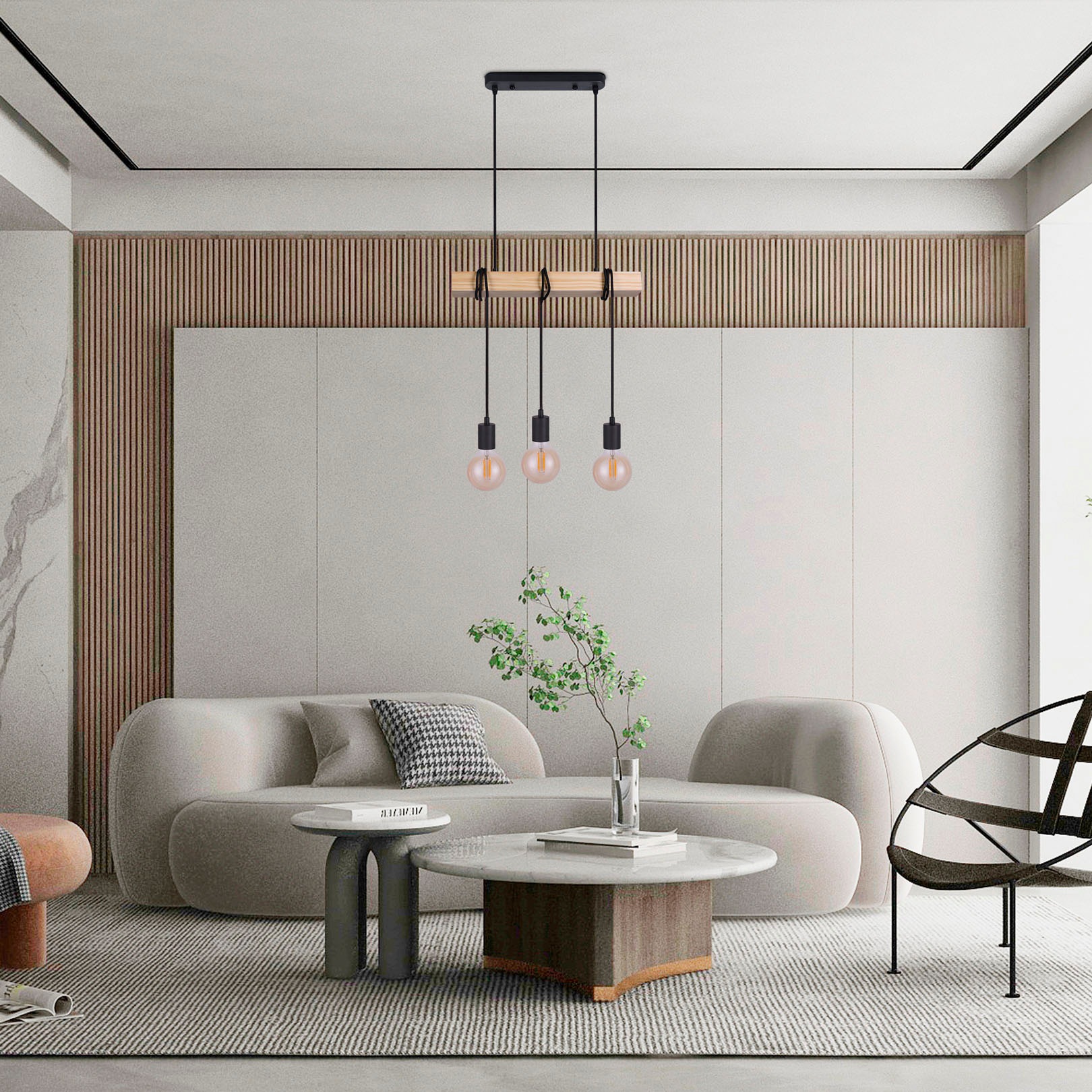 Paco Home Pendelleuchte »SINA« E27 LED Pendellampe  Hängeleuchte Wohnzimmer Esszimmer Vintage Holz 3x E27