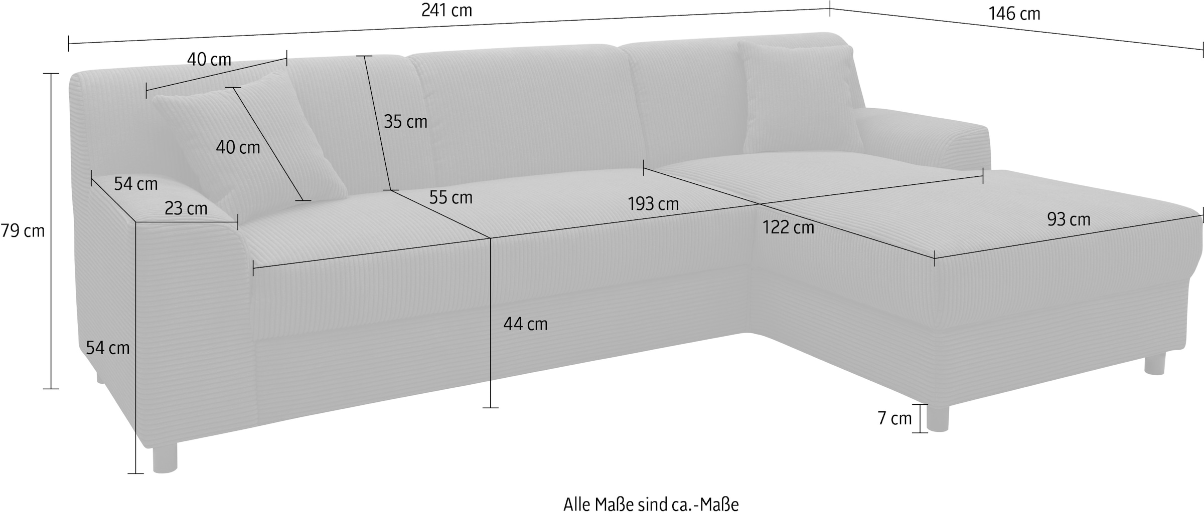 INOSIGN Ecksofa »Turah 2, L-Form, in Cord u. wasserabweisender Microfaser, Federkern«, B/T/H: 241/146/79 cm, incl. Zierkissen, wahlweise mit Bettfunktion