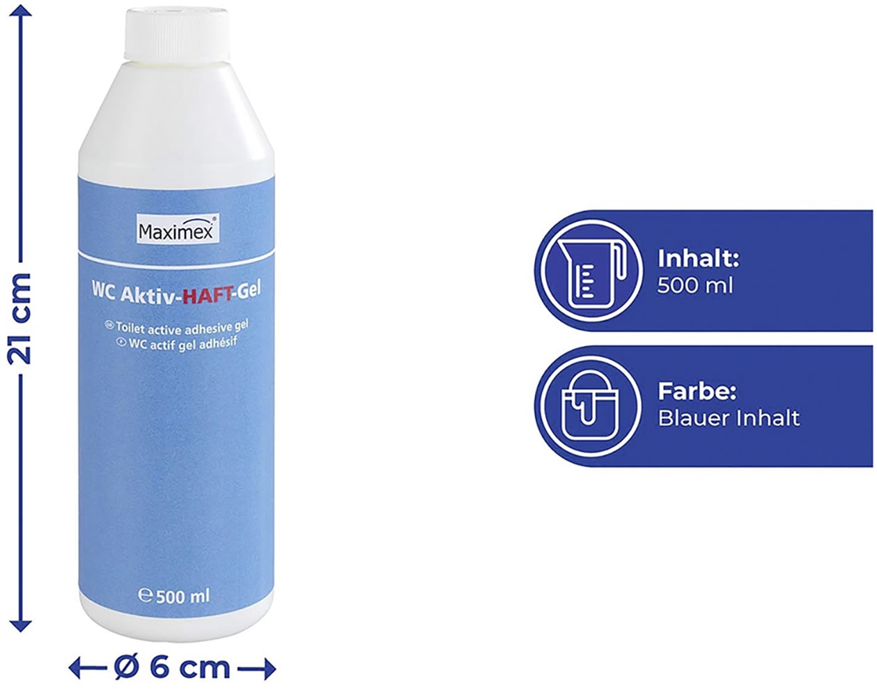 Maximex WC-Reiniger »Aktiv-Haftgel«, (Set), 3x500 ml, flüssiger WC-Reiniger für hygienische Sauberkeit, Ozean-Duft