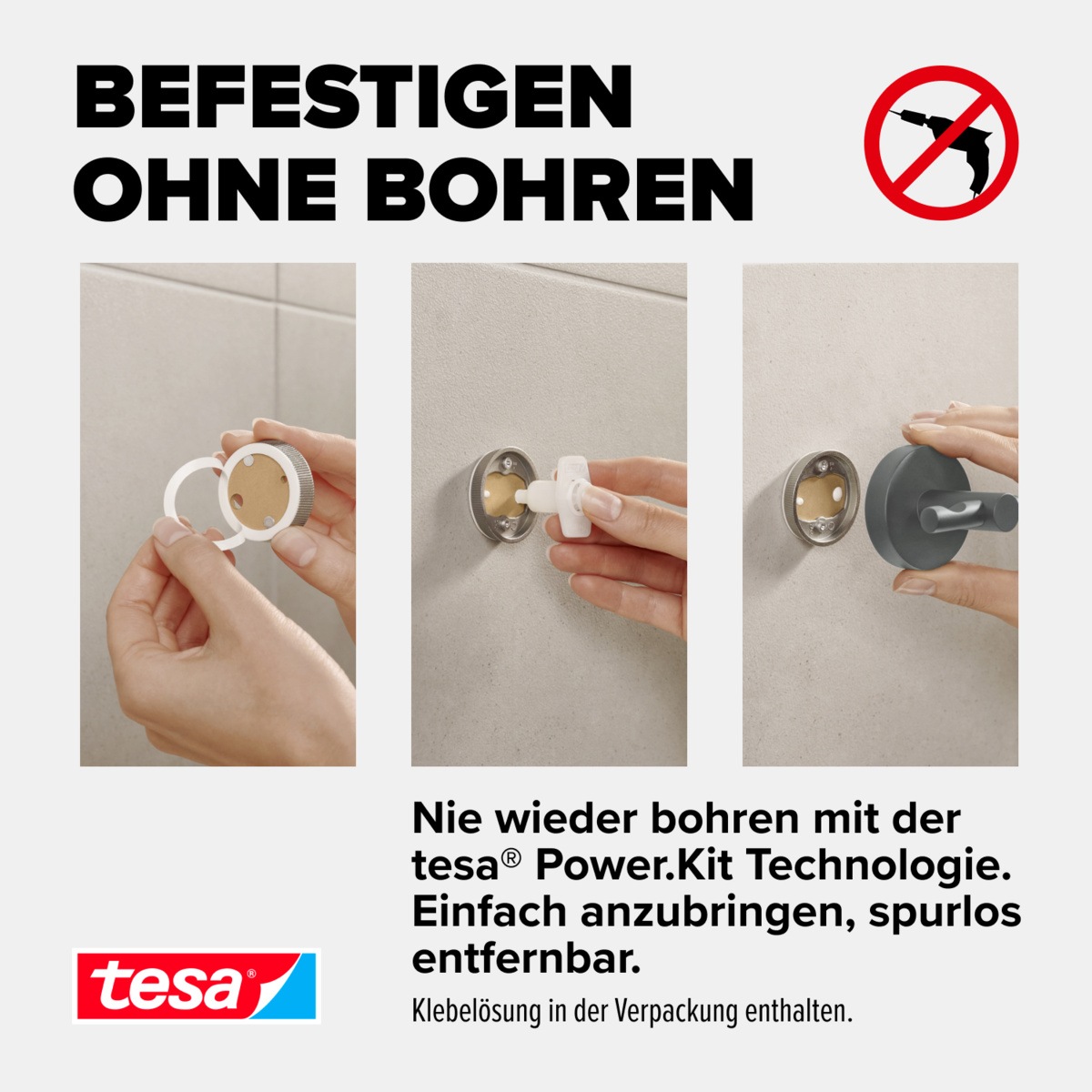 tesa Klebehaken »MOON Bademantelhaken ohne Bohren - 7,2 x 6,5 x 5,3 cm« selbstklebende Handtuchhalterung - grau