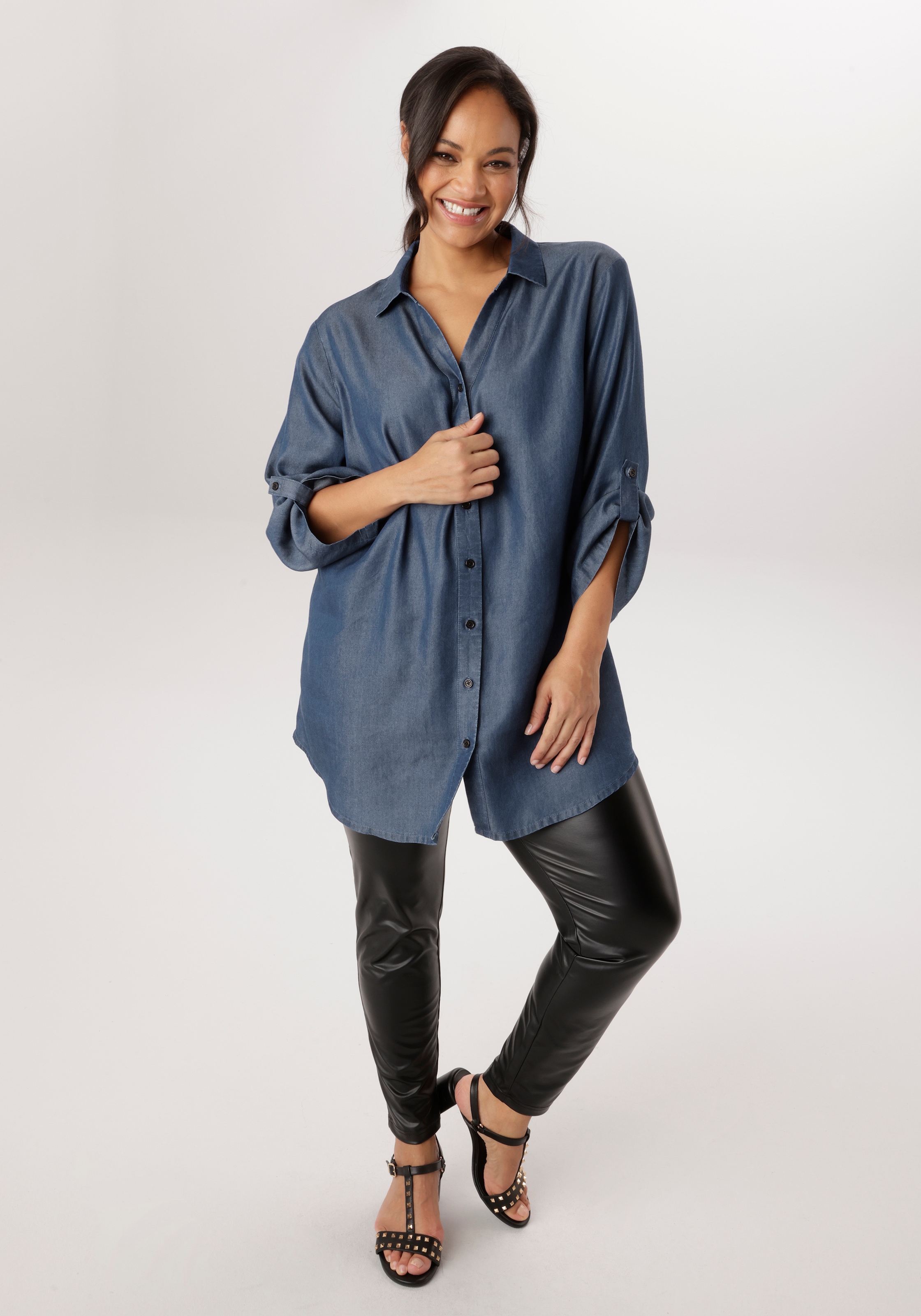 Aniston PLUS Jeansbluse aus weicher Lyocell Qualität - NEUE KOLLEKTION