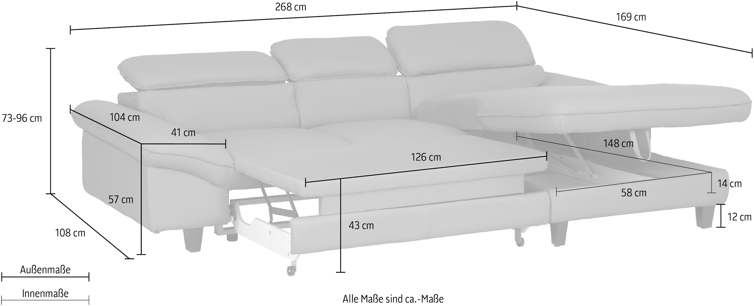 Home affaire Ecksofa »Pilot L-Form«, mit Kopfteilverstellung, optional Bettfunktion und Bettkasten