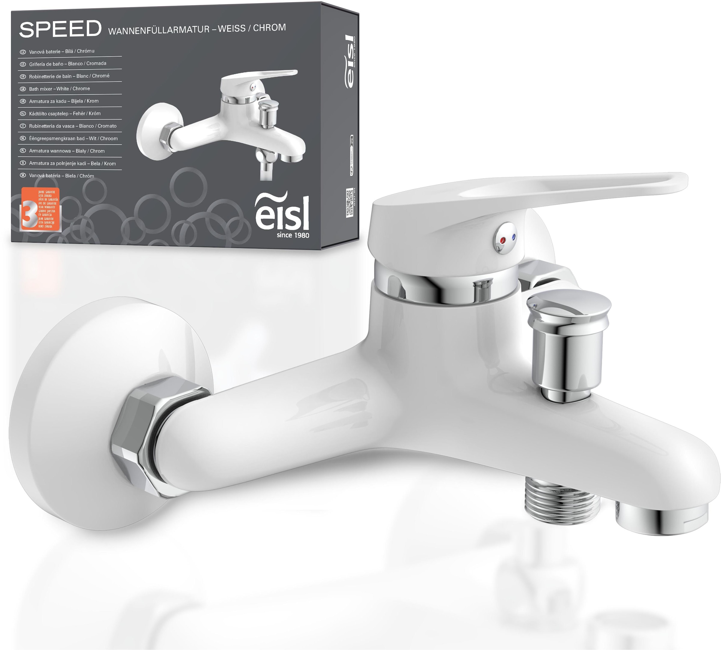 Eisl Wannenarmatur "SPEED" Mischbatterie Badewanne, Wasserhahn Bad, Wannenarmatur in Weiß/Chrom