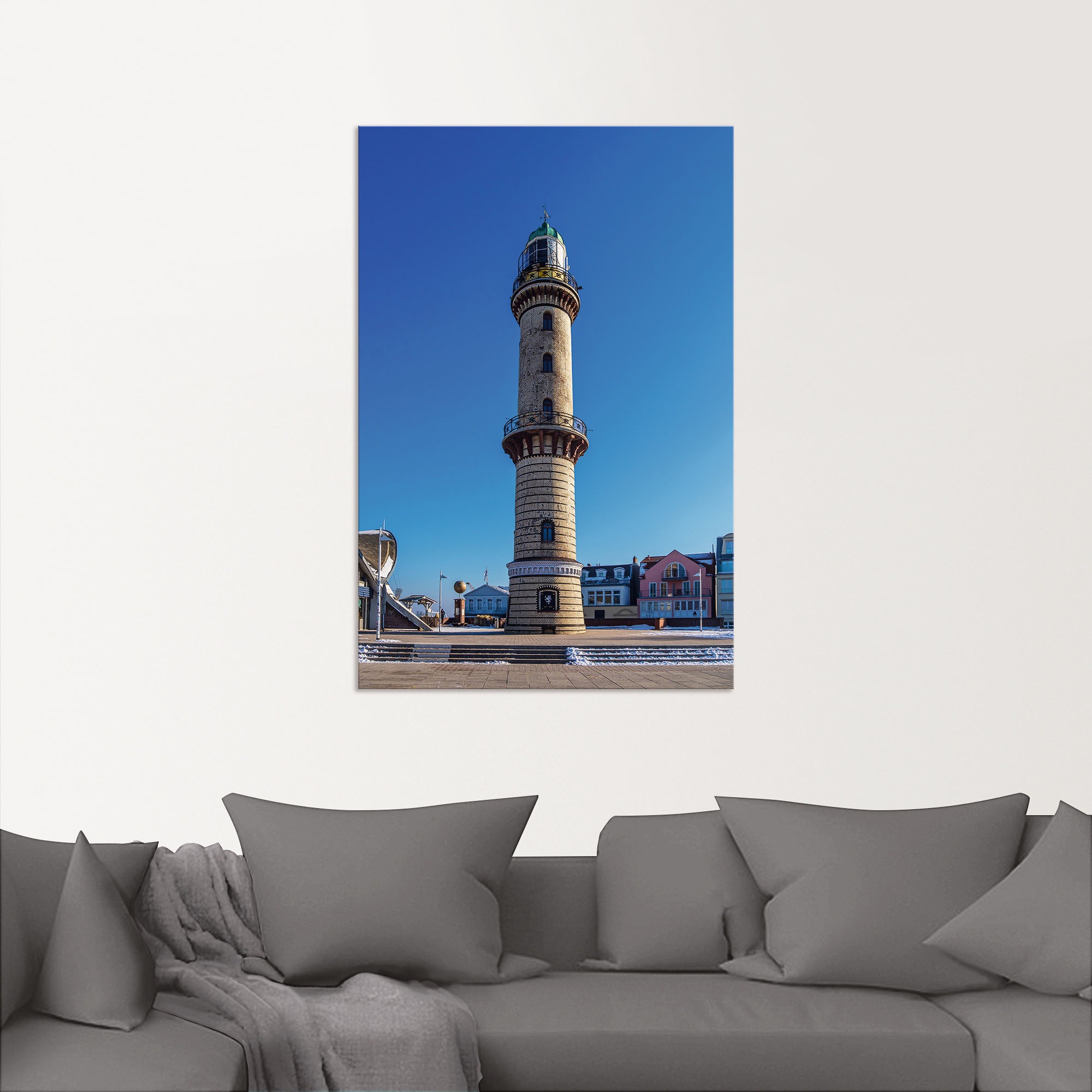 Artland Wandbild »Leuchtturm in Warnemünde im Winter«, Gebäude, (1 St.), als Alubild, Leinwandbild, Wandaufkleber oder Poster in versch. Größen