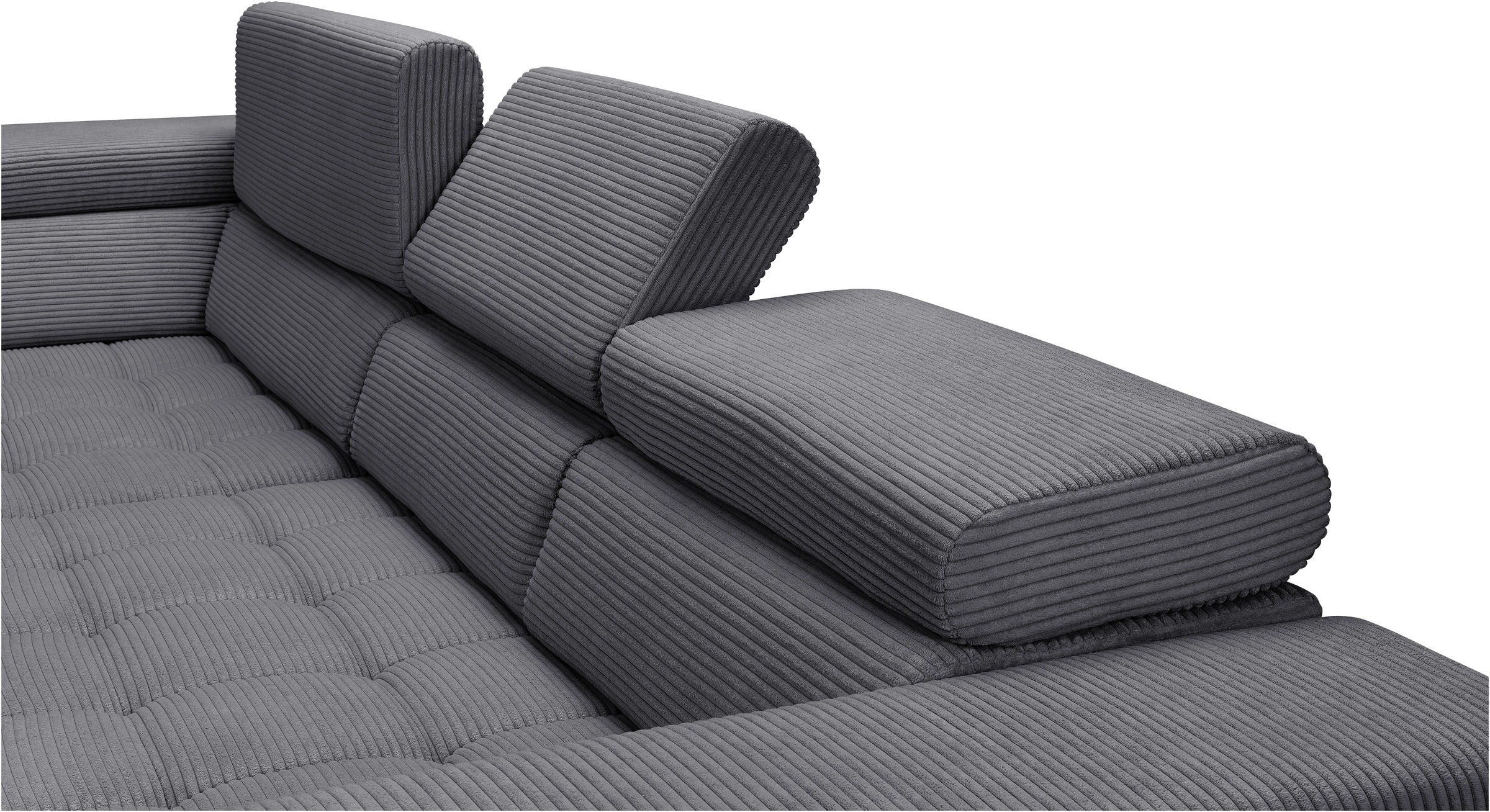exxpo - sofa fashion Ecksofa »Elianos, hoher Sitzkomfort, aufwendige Kreuzsteppung im Sitz, L-Form«, Kopfteile & Sitztiefe verstellbar, mit Bettfunktion, Cord, antrazit