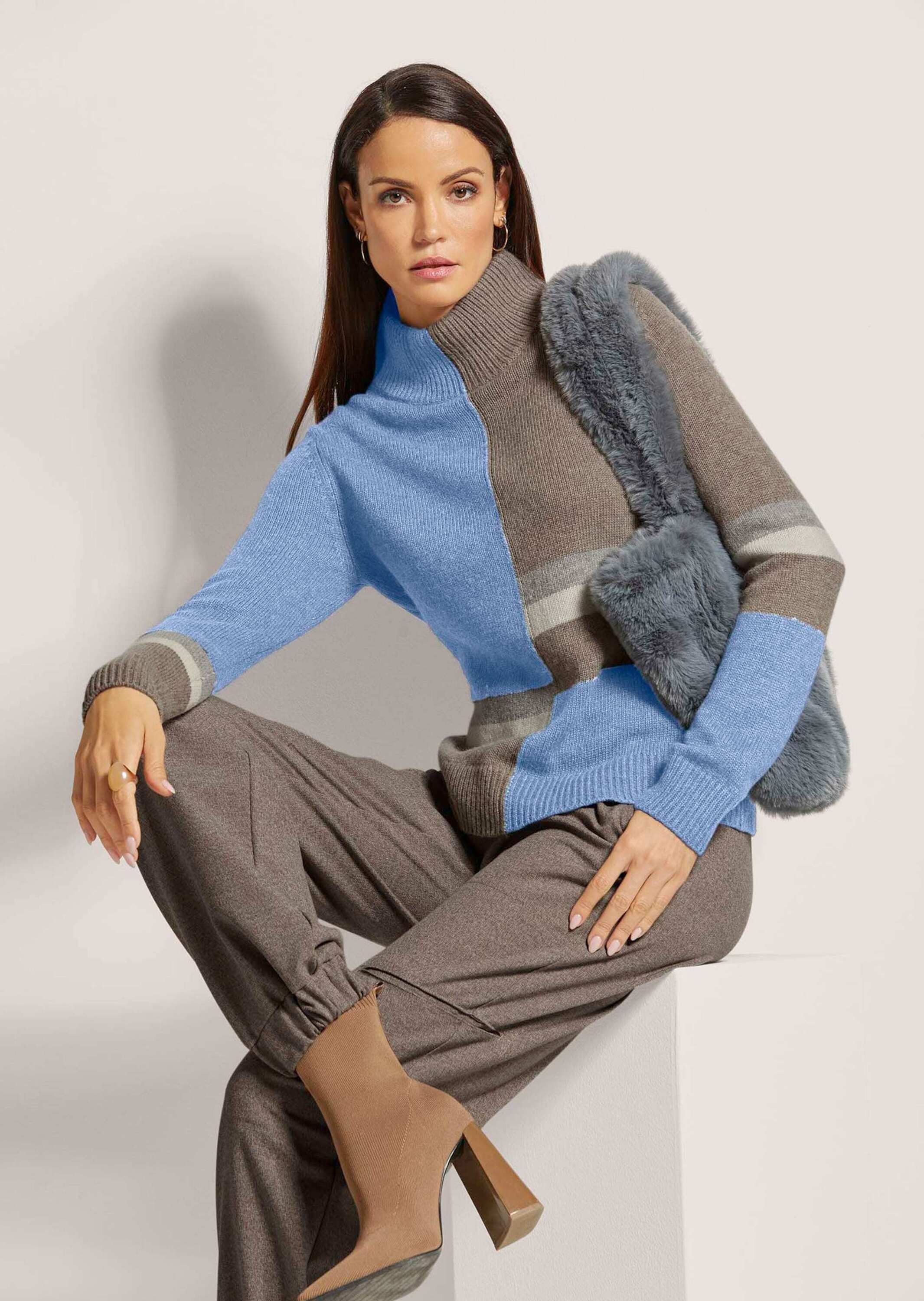 MADELEINE Longpullover »Strickpullover Intarsienpullover mit Stehkragen«