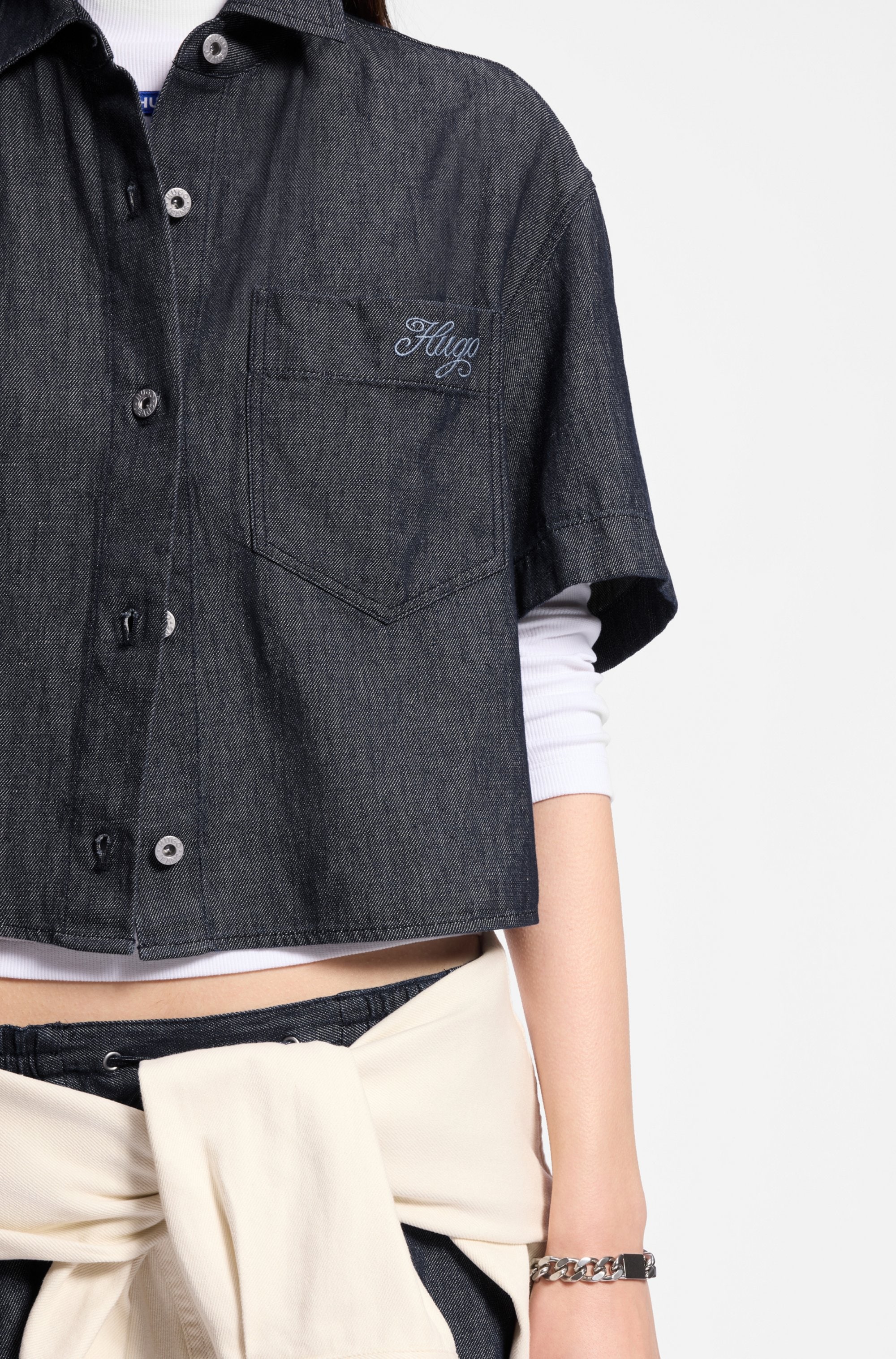 HUGO Blue Hemdbluse »Erynn« Boxy Fit aus sommerlichem Denim