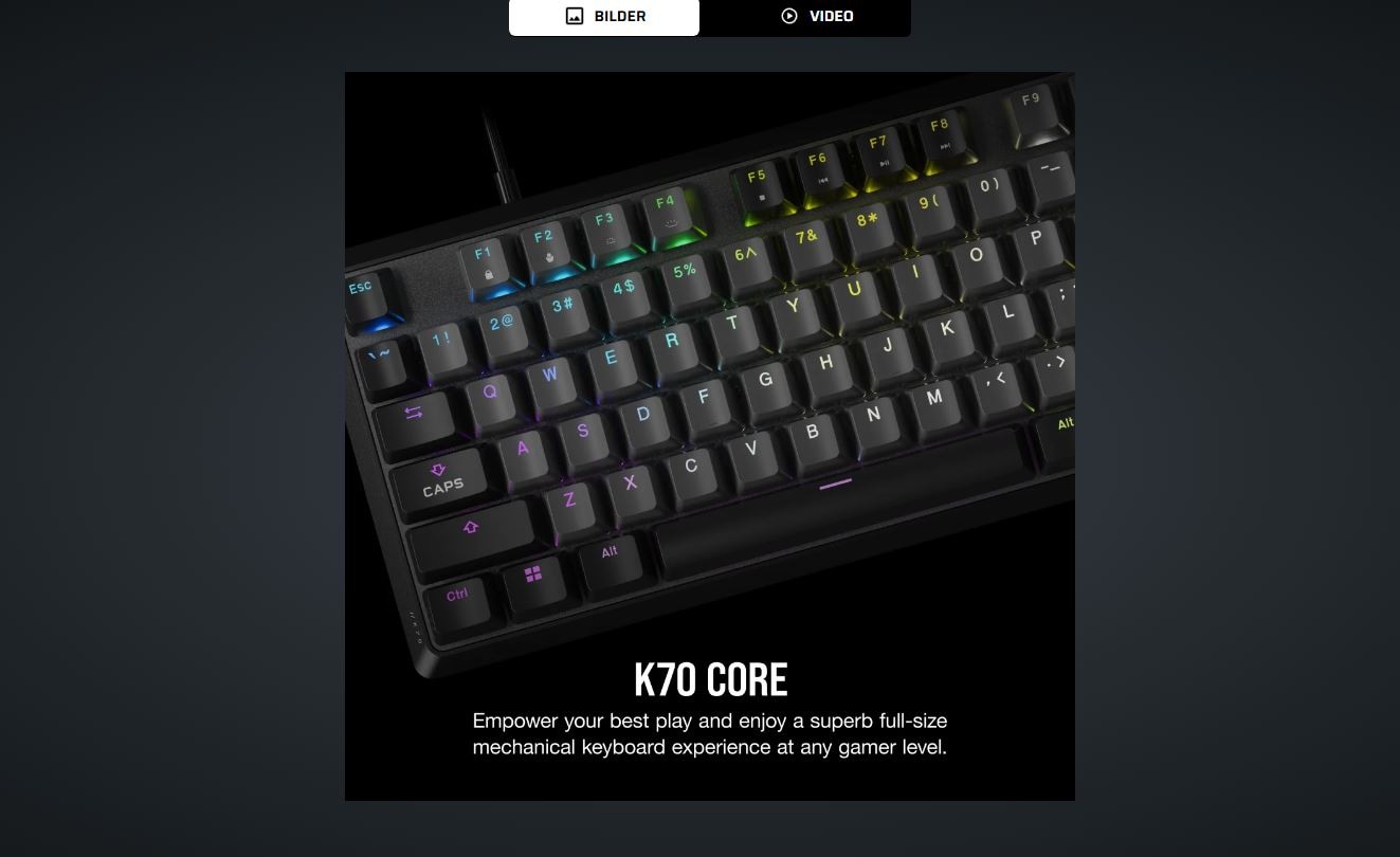 Corsair Tastatur »K70 Core RGB« (Fn-Tasten | Lautstärkeregler | USB-Anschluss | Ziffernblock | verstellbare Füße)