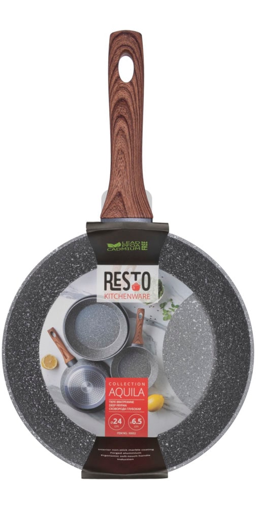 RESTO Kitchenware Bratpfanne »Aquila, tiefe Schmorpfanne langlebig und spülmaschinenfest« Aluminium 1 Stk. tlg. mit ergonomischem weichem Griff in Holzoptik