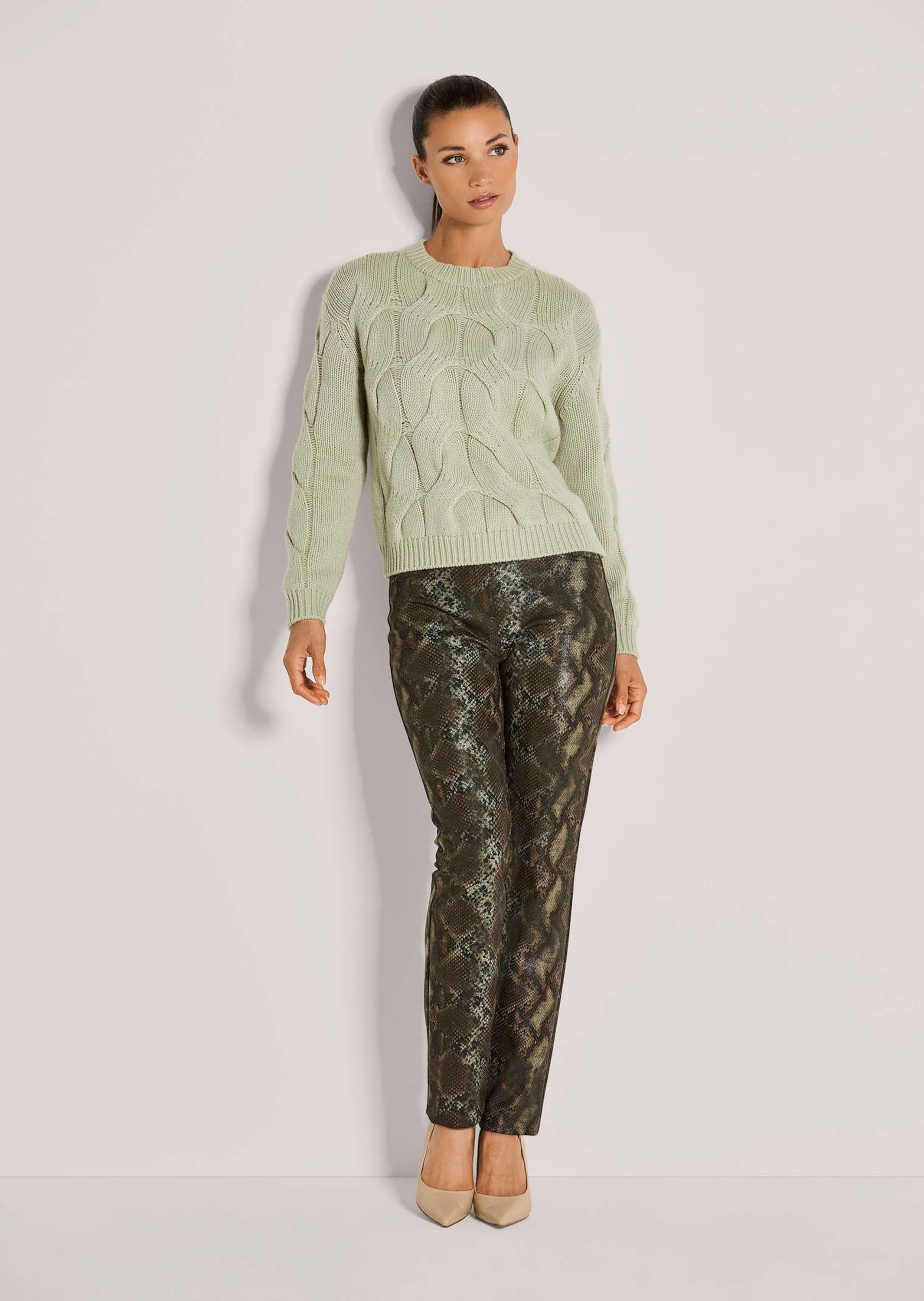 MADELEINE Longpullover »Strickpullover Moderner Wollpullover mit Zopfmuster« Allover-Zopfmuster